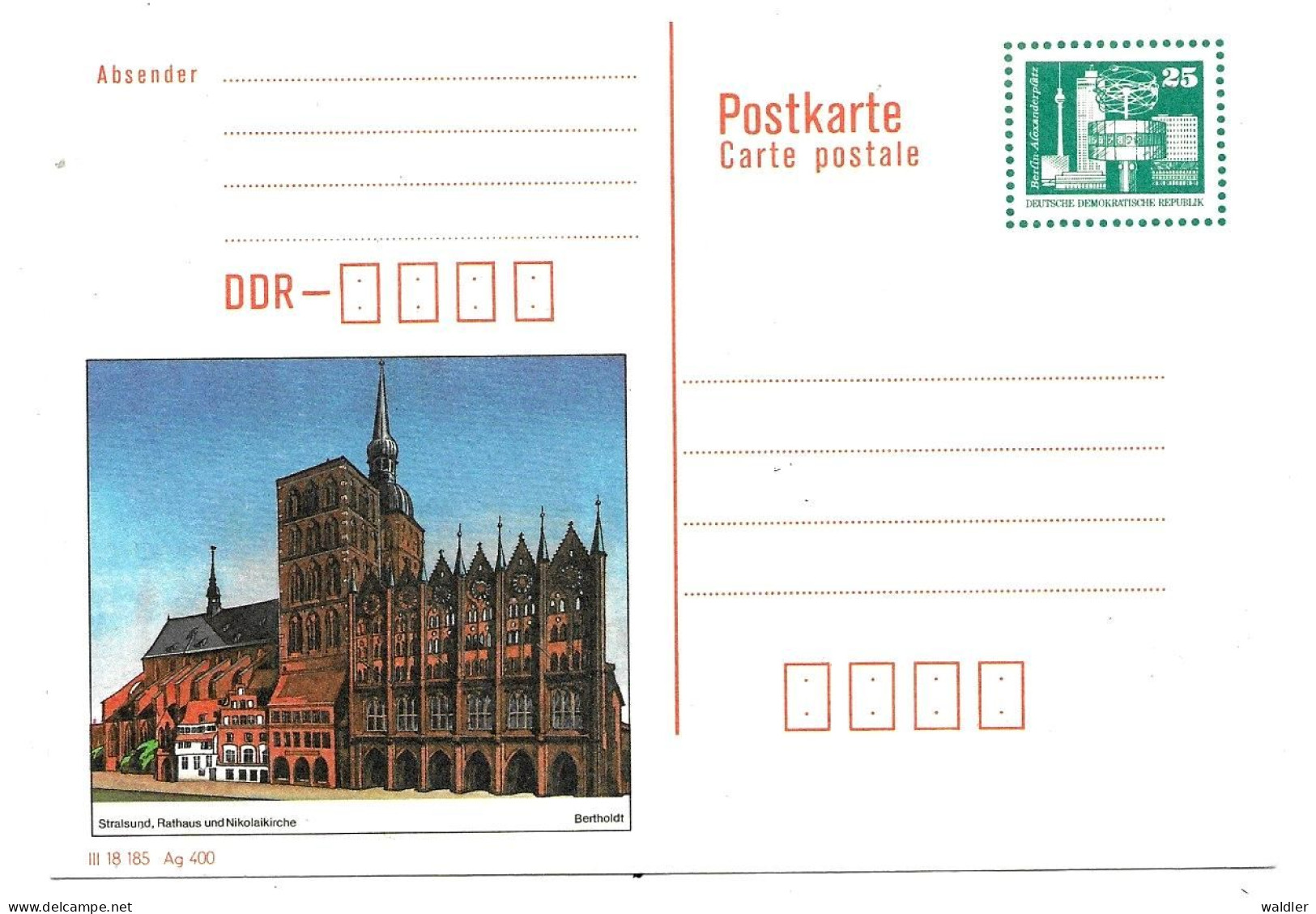DDR  P 92  --  UNGEBRAUCHT - STRALSUND RATHAUS - Cartes Postales Privées - Neuves