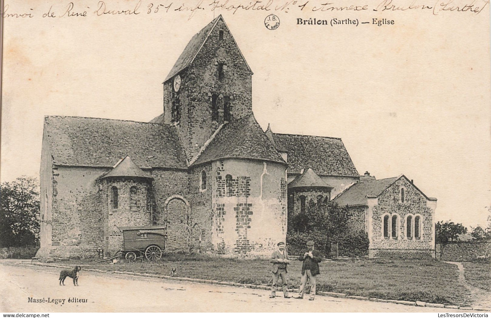 France - Brulon - Eglise - Massé Leguy - Animé - Chien - Carte Postale Ancienne - Brulon