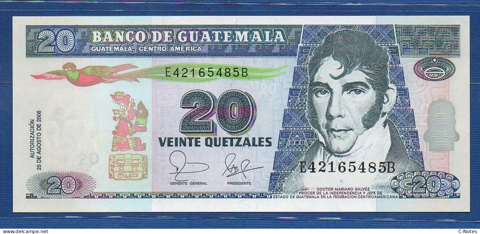 GUATEMALA - P.112a – 20 Quetzales 2006 UNC, S/n  E42165485B, Printer: De La Rue, London - Guatemala