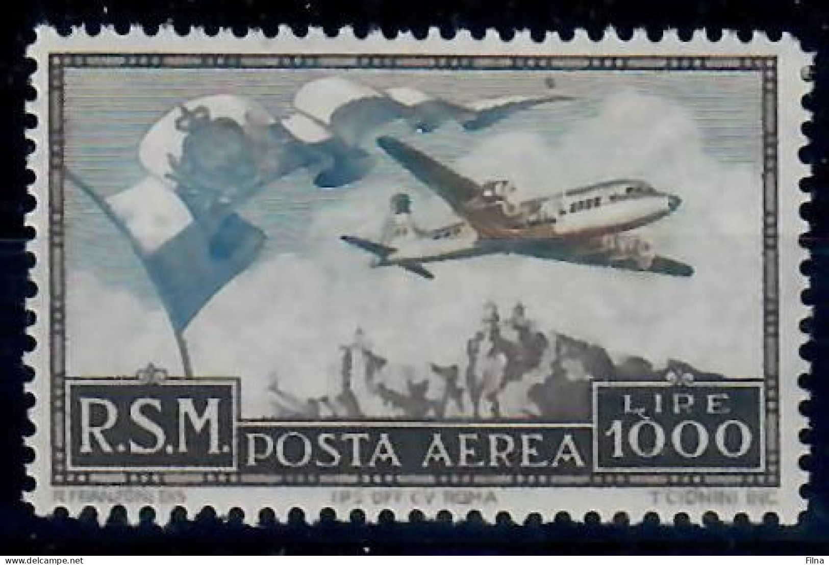 SAN MARINO 1951 BANDIERA AEREO VEDUTA POSTA AEREA  - MH/* - Luftpost