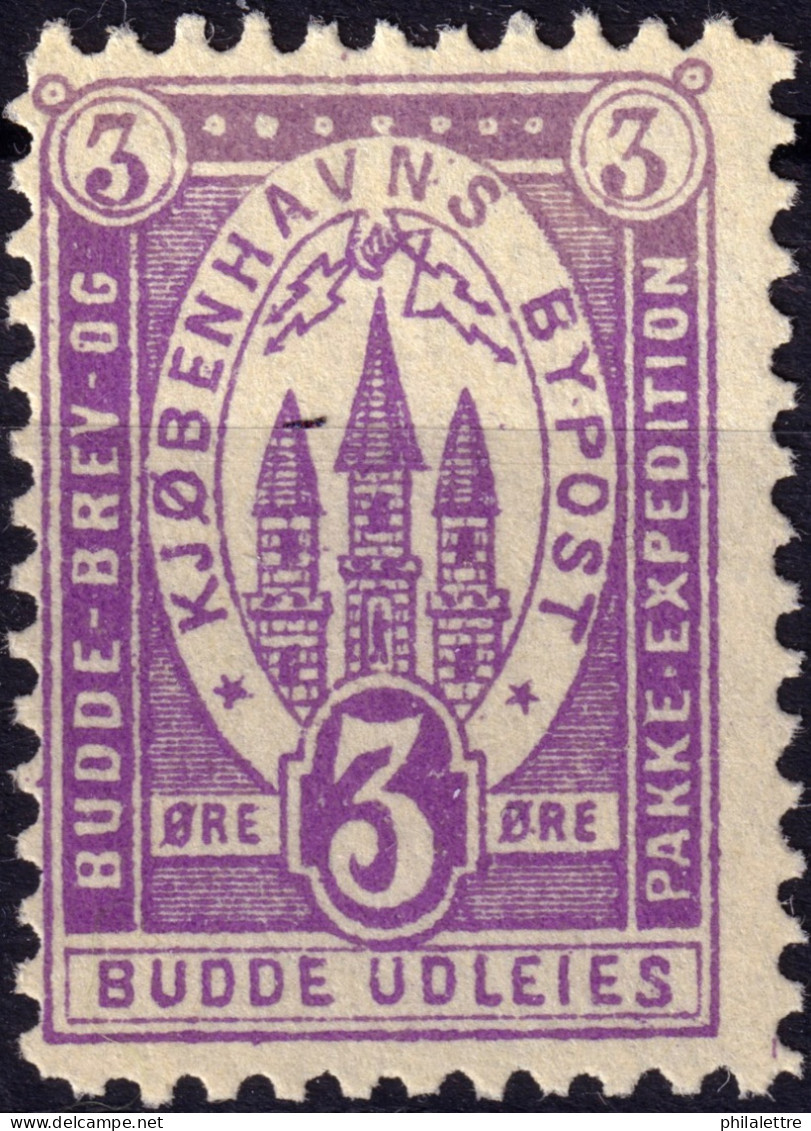 DANEMARK / DENMARK - 1887 (22 Dec) - COPENHAGEN Lauritzen & Thaulow Local Post 3øre Violet - No Gum -a - Local Post Stamps