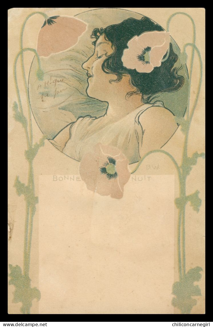 * Art Nouveau - BRYNOLF WENNERBERG - Femme Avec Coquelicot - Signé B.W. - " Bonne Nuit " - En L'état !! - Wennerberg, B.