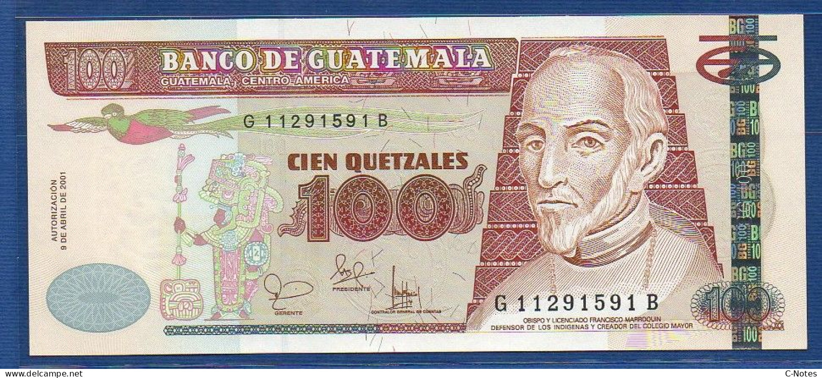 GUATEMALA - P.104a – 100 Quetzales 2001 UNC, S/n G11291591B, Printer: Giesecke & Devrient, Germany - Guatemala