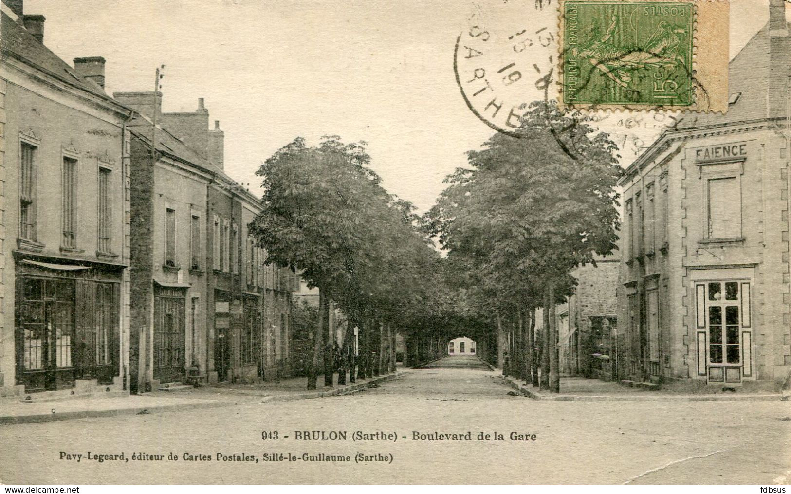 1919 Vieux Carte BRULON - Boulevard De La Gare - Ed. Pavy Legeard 943 - Circulée - Brulon