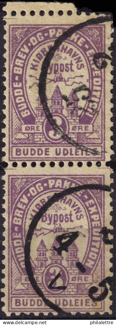 DANEMARK / DENMARK - 1887 (2 Dec) - COPENHAGEN Lauritzen & Thaulow Local Post Pair 3øre Violet - VF Used -b - Emissions Locales