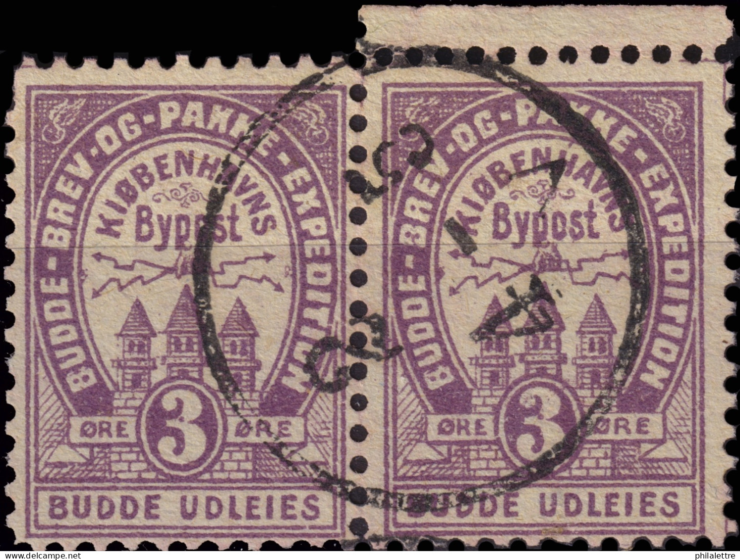 DANEMARK / DENMARK - 1887 (2 Dec) - COPENHAGEN Lauritzen & Thaulow Local Post Pair 3øre Violet - VF Used -c - Emissions Locales