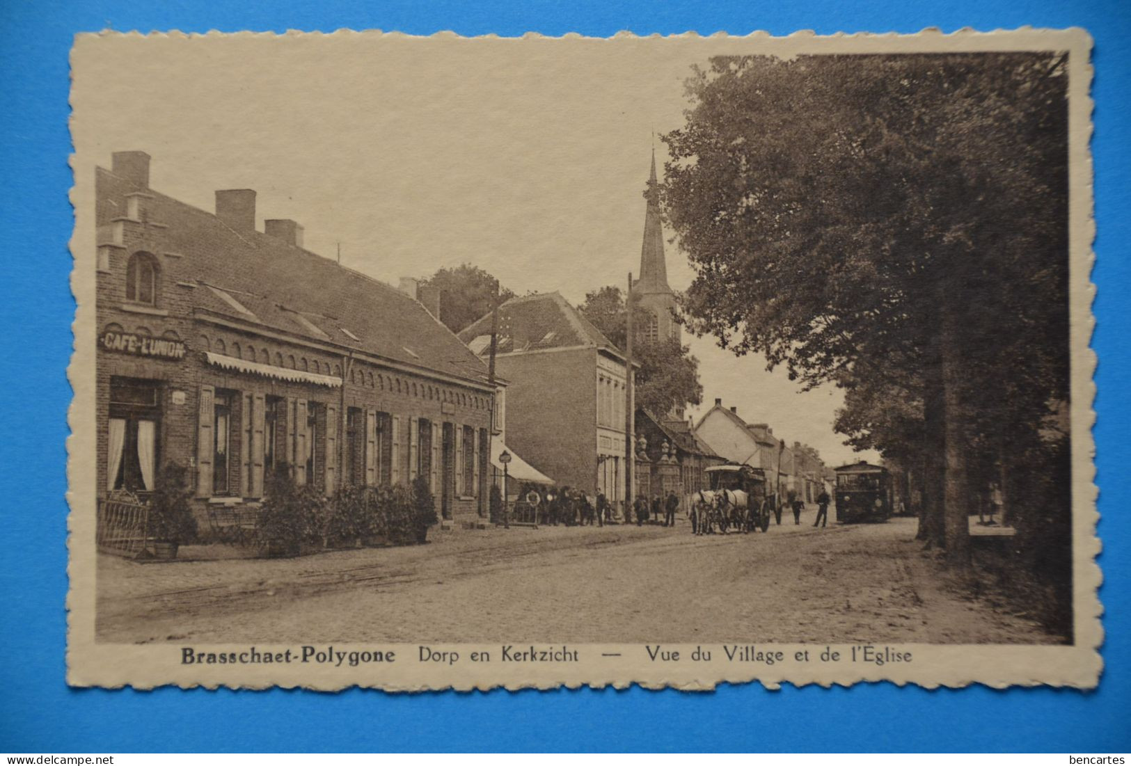 Brasschaet-Polygone : Dorp En Kerkzicht Animée Avec Tram, Malle-poste Davant Le Café "l'Union". Très Rare - Brasschaat