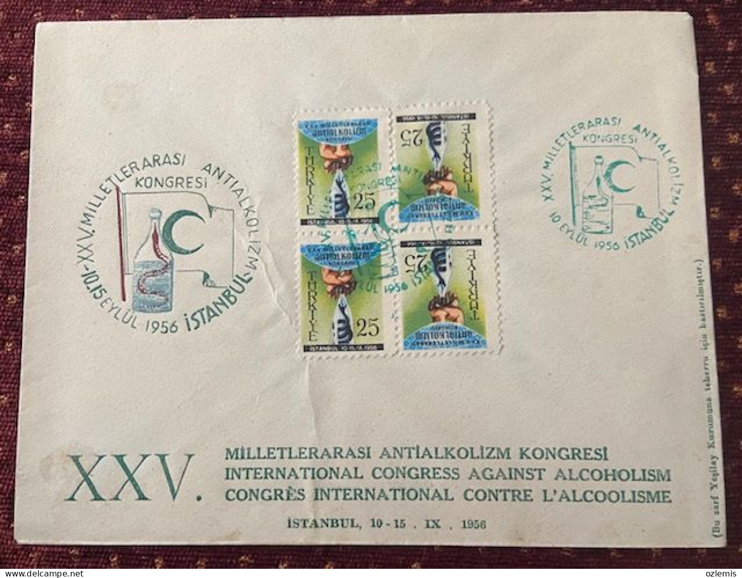 TURKEY,TURKEI,TURQUIE ,1956 INTERNATIONAL CONGRES AGAINIST ALCOHOLISM CONGRES,,FDC - Brieven En Documenten