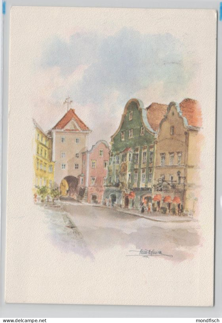 Schärding - Das Linzertor Vom Oberen Stadtplatz - Aquarell Hoffmann 1975 - Schärding