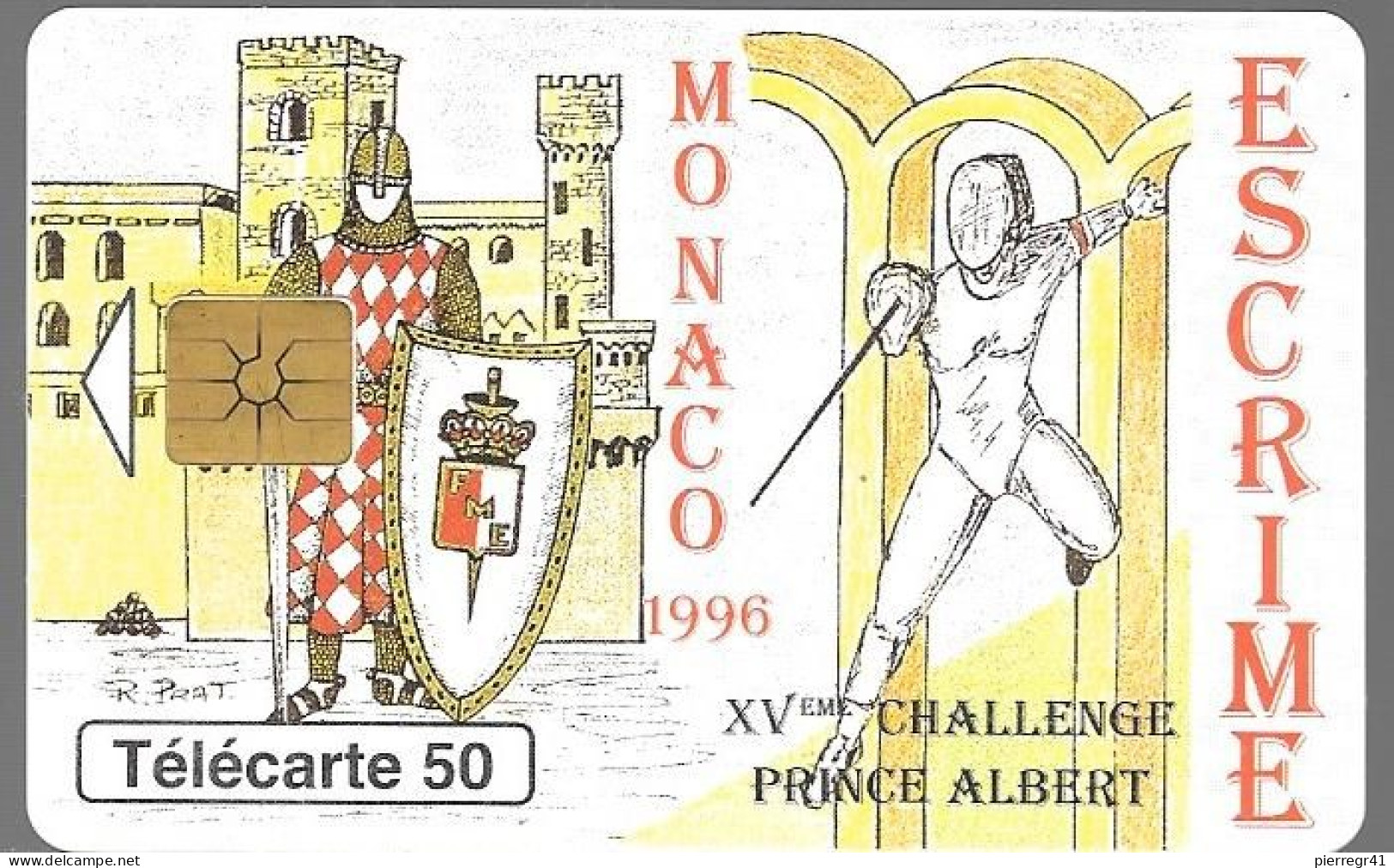 CARTE-PUBLIC-MONACO-50U-MF40-GEM B-05/96-ESCRIME-V° N°Série 8002-UTILISE-TBE - Monaco