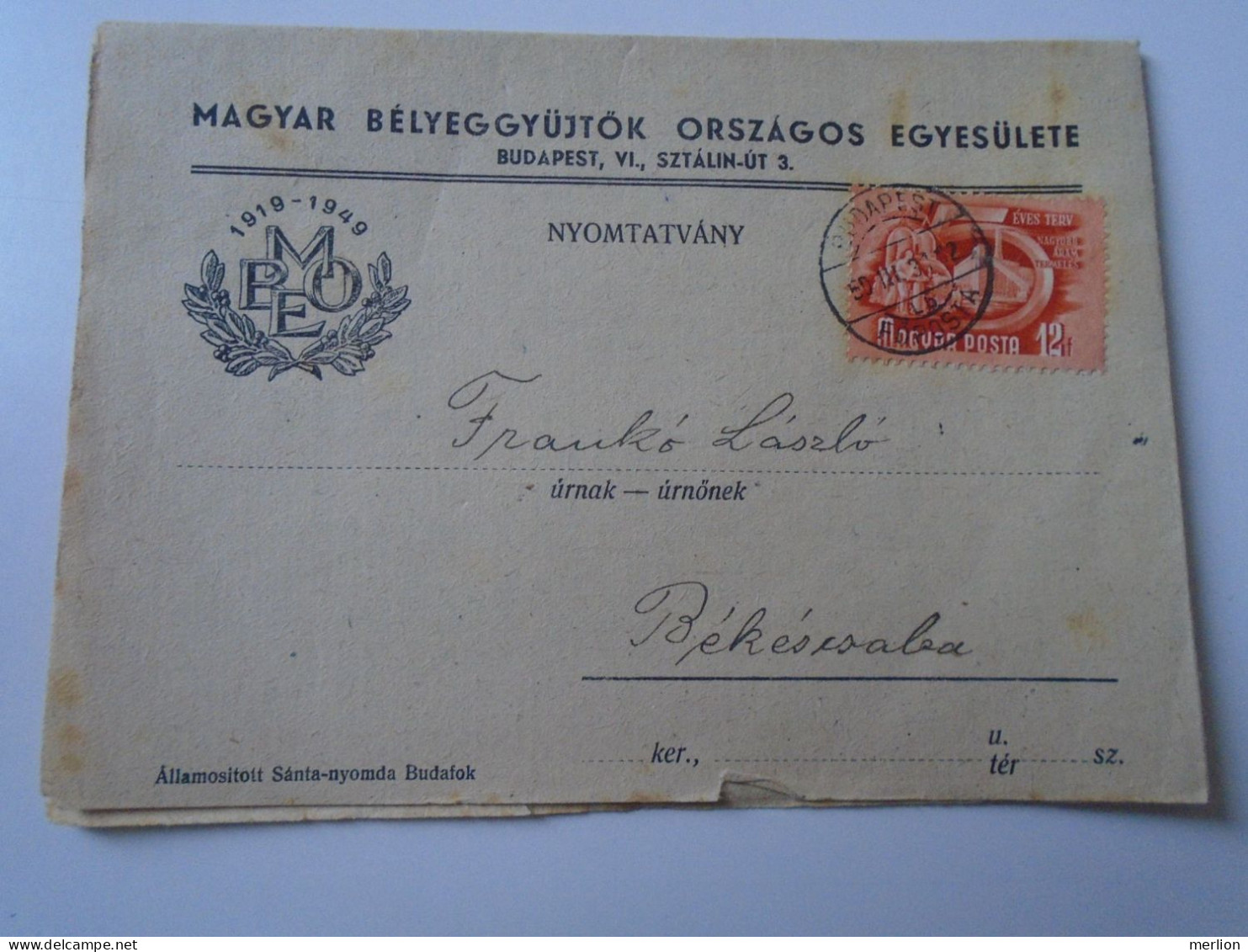 D194169  HUNGARY - National Association Of Hungarian Stamp Collectors - Mailed Circular 1950  -Frankó Bekescsaba - Brieven En Documenten