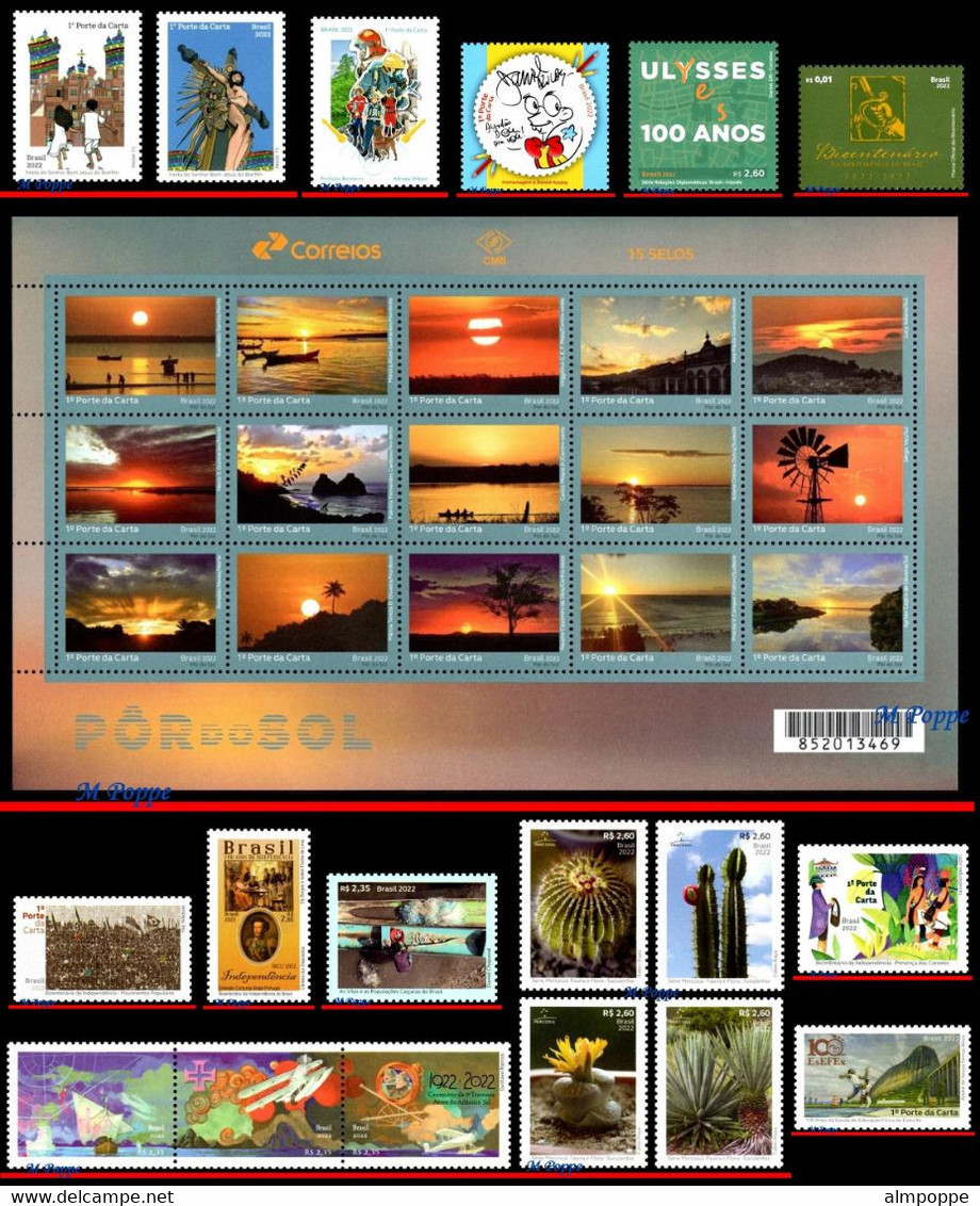 Ref. BR-Y2022 BRAZIL 2022 - ALL STAMPS ISSUED, FULL YEAR, EXCEPT PERSONALIZED STAMPS, ALL MNH, 55V - Full Years