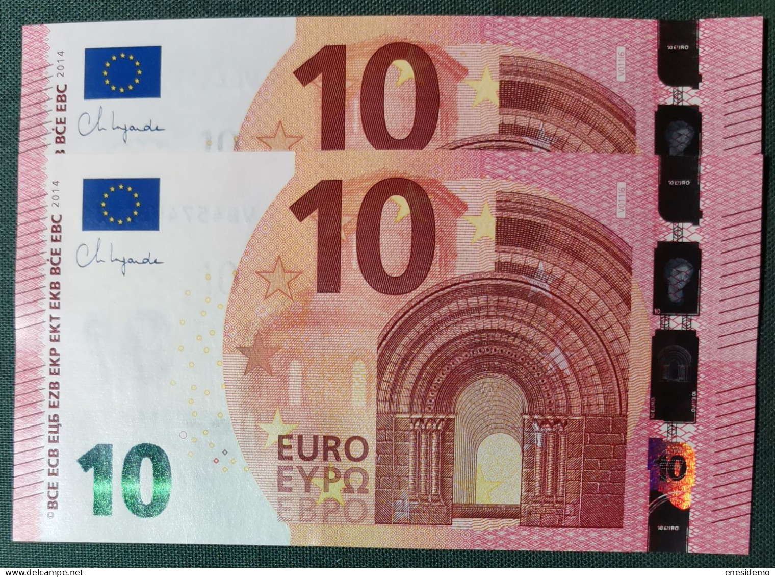 10 EURO SPAIN 2014 LAGARDE V011I6 VB CORRELATIVE PAIR RADAR 2 LAST POSITION SC FDS UNCIRCULATED  PERFECT - 10 Euro