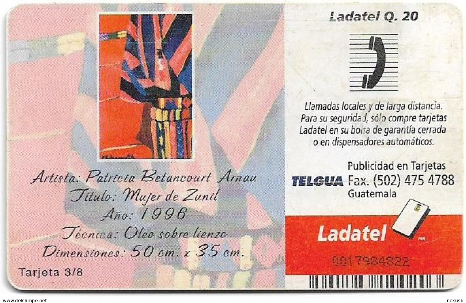 Guatemala - Telgua Ladatel - Instantes De Guatemala 3/8, Gem5 Red, 2002, 20Q, Used - Guatemala