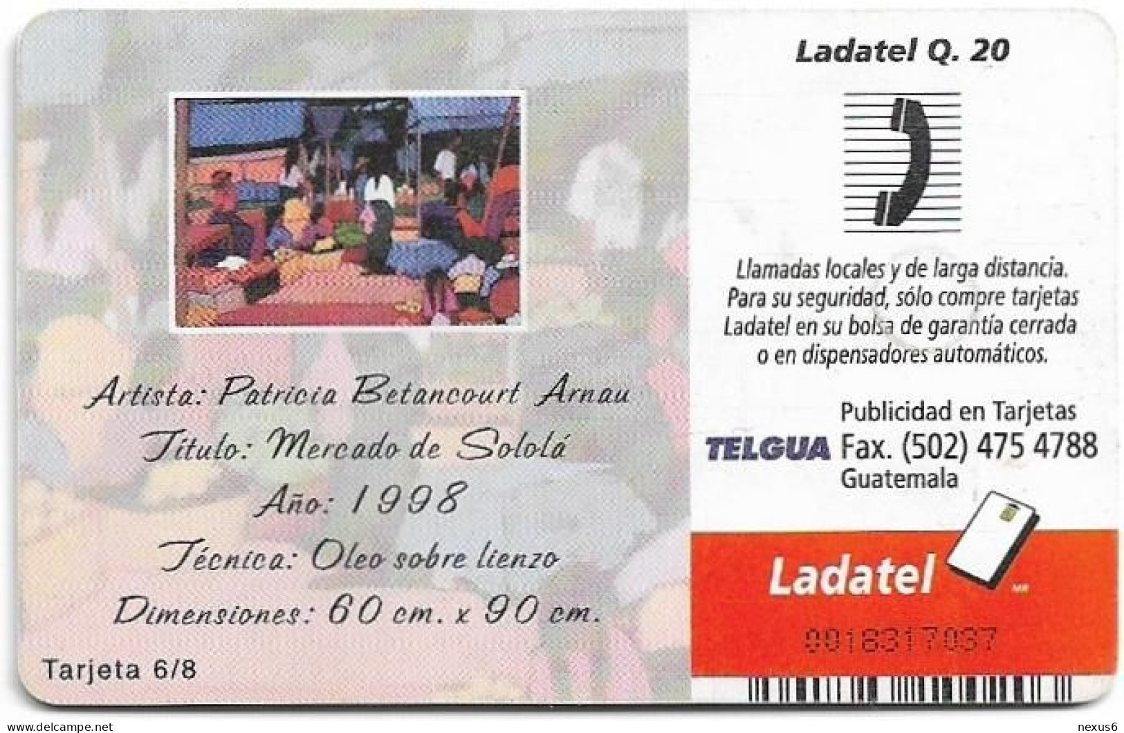 Guatemala - Telgua Ladatel - Instantes De Guatemala 6/8, Gem5 Red, 2002, 20Q, Used - Guatemala