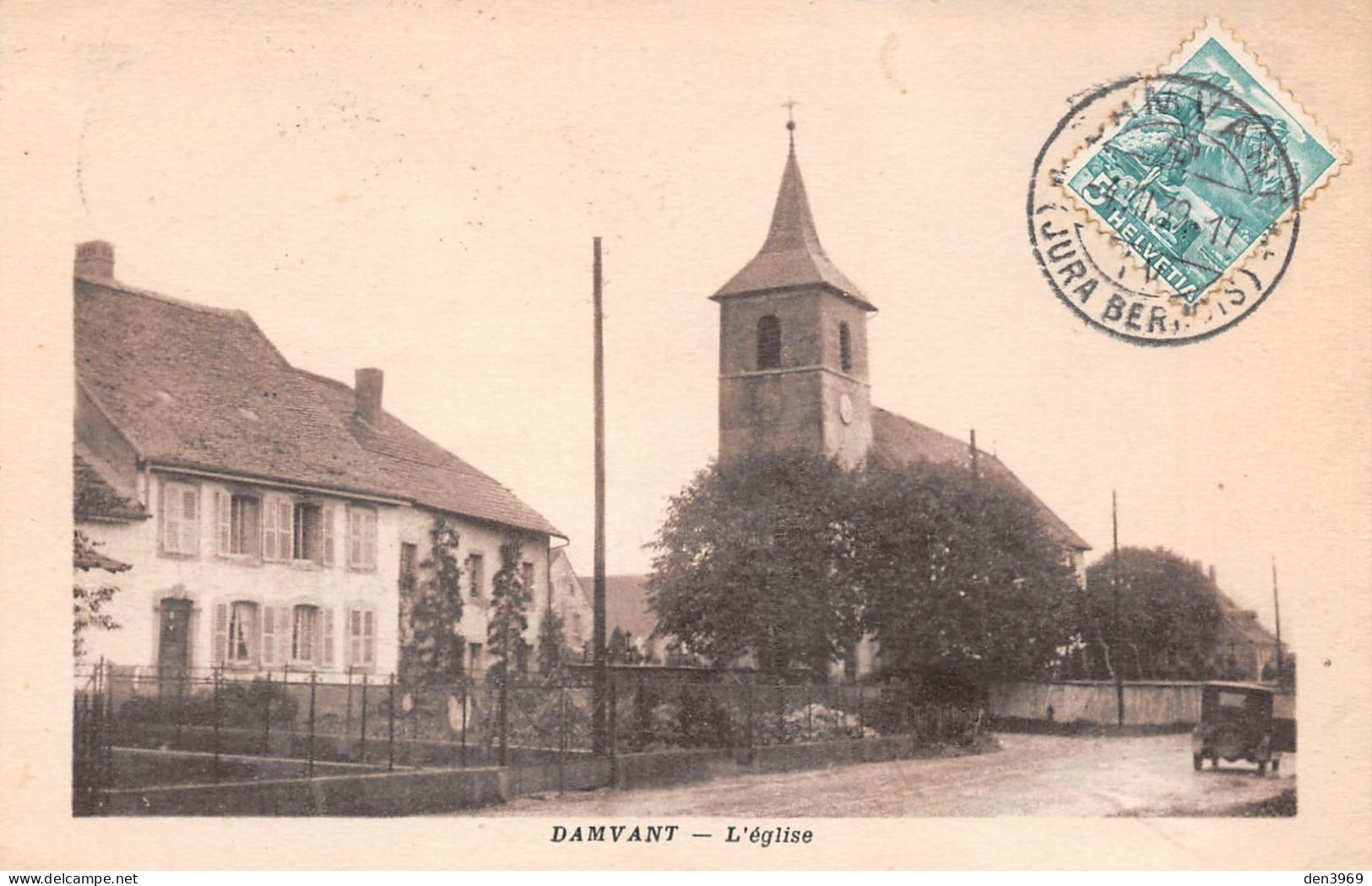 Suisse - JU - DAMVANT - L'église - Voyagé 1939 (voir Les 2 Scans) - Damvant