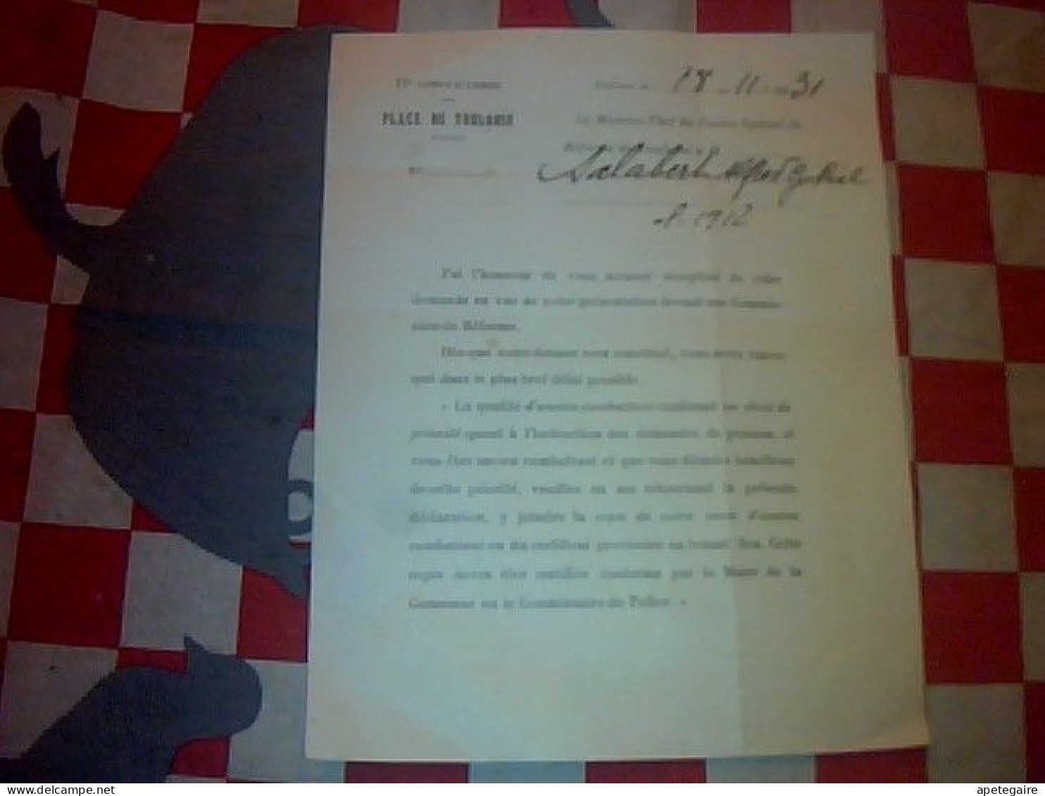 Militaria Document Demande De Reforme Au 17 -ème Corps D'armée De Toulouse D'un Ancien Combattant  1931 - Documents