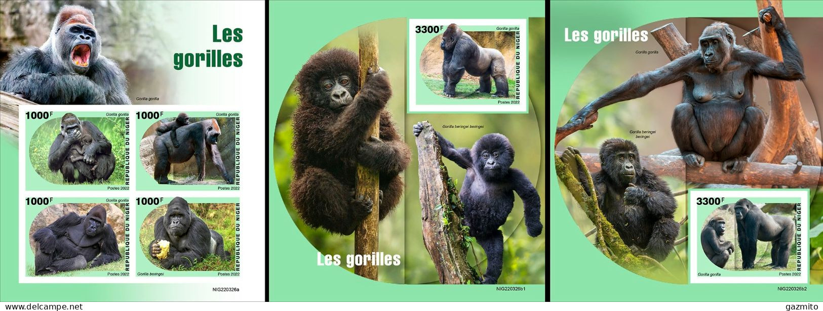 Niger 2022, Animals, Gorillas, 4val In BF+2BF IMPEFORATED - Gorillas