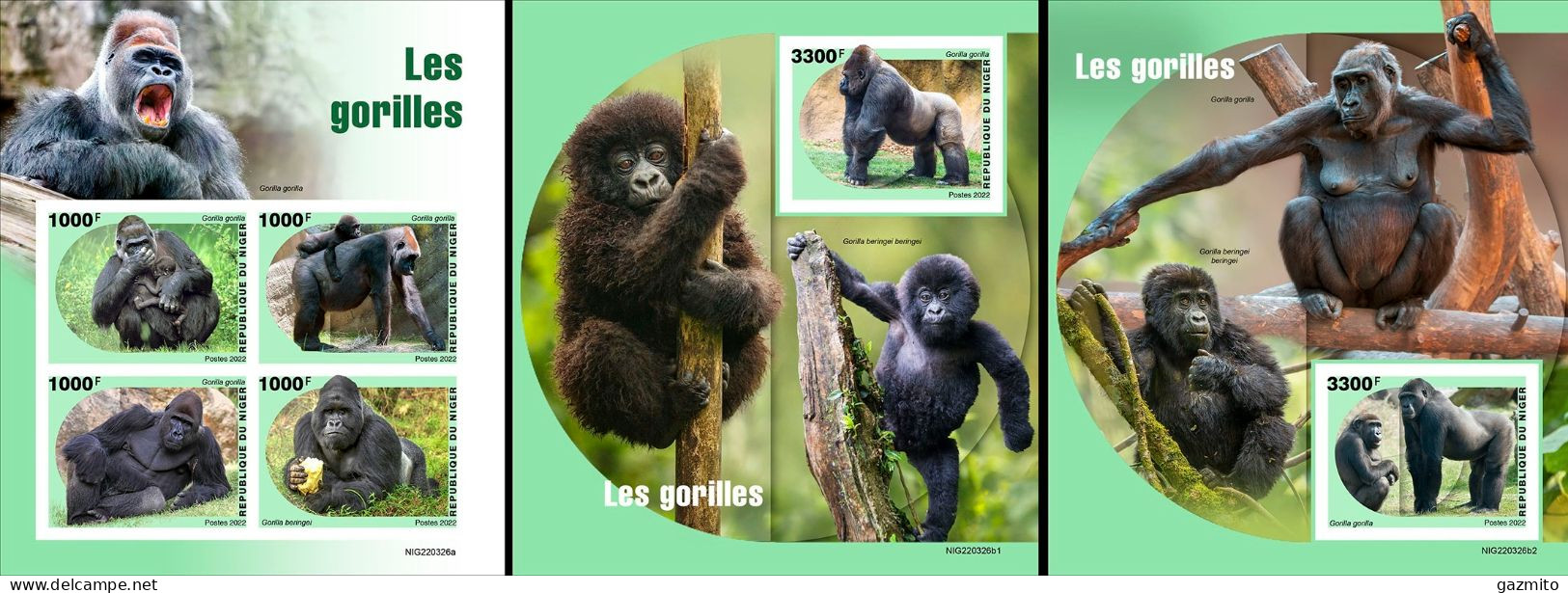 Niger 2022, Animals, Gorillas, 4val In BF+2BF IMPEFORATED - Gorilles