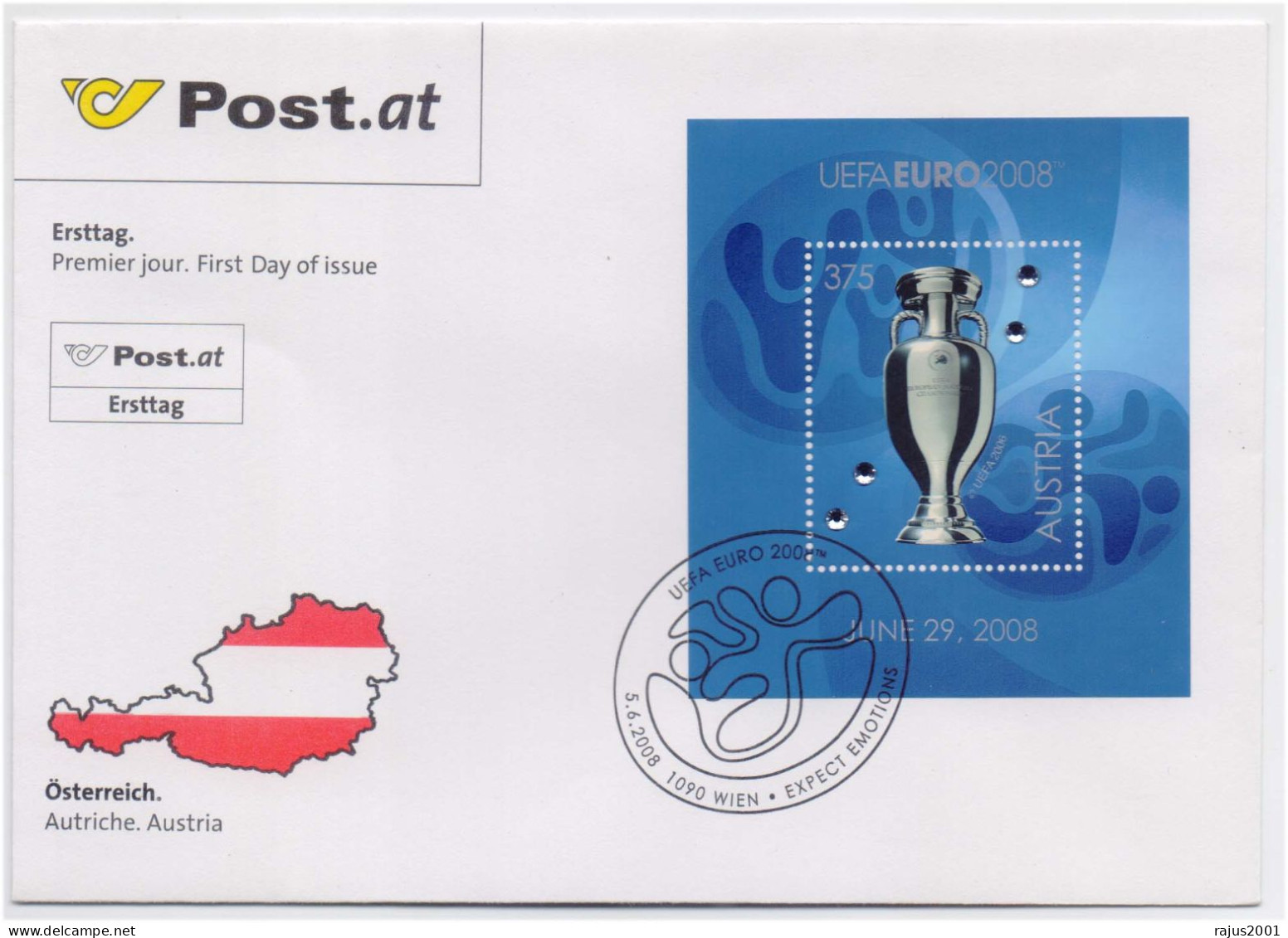 UEFA Euro Football Championship, Swarovski Crystal Stones On MS ODD UNUSUAL, Superb Condition Austria FDC - Erreurs Sur Timbres