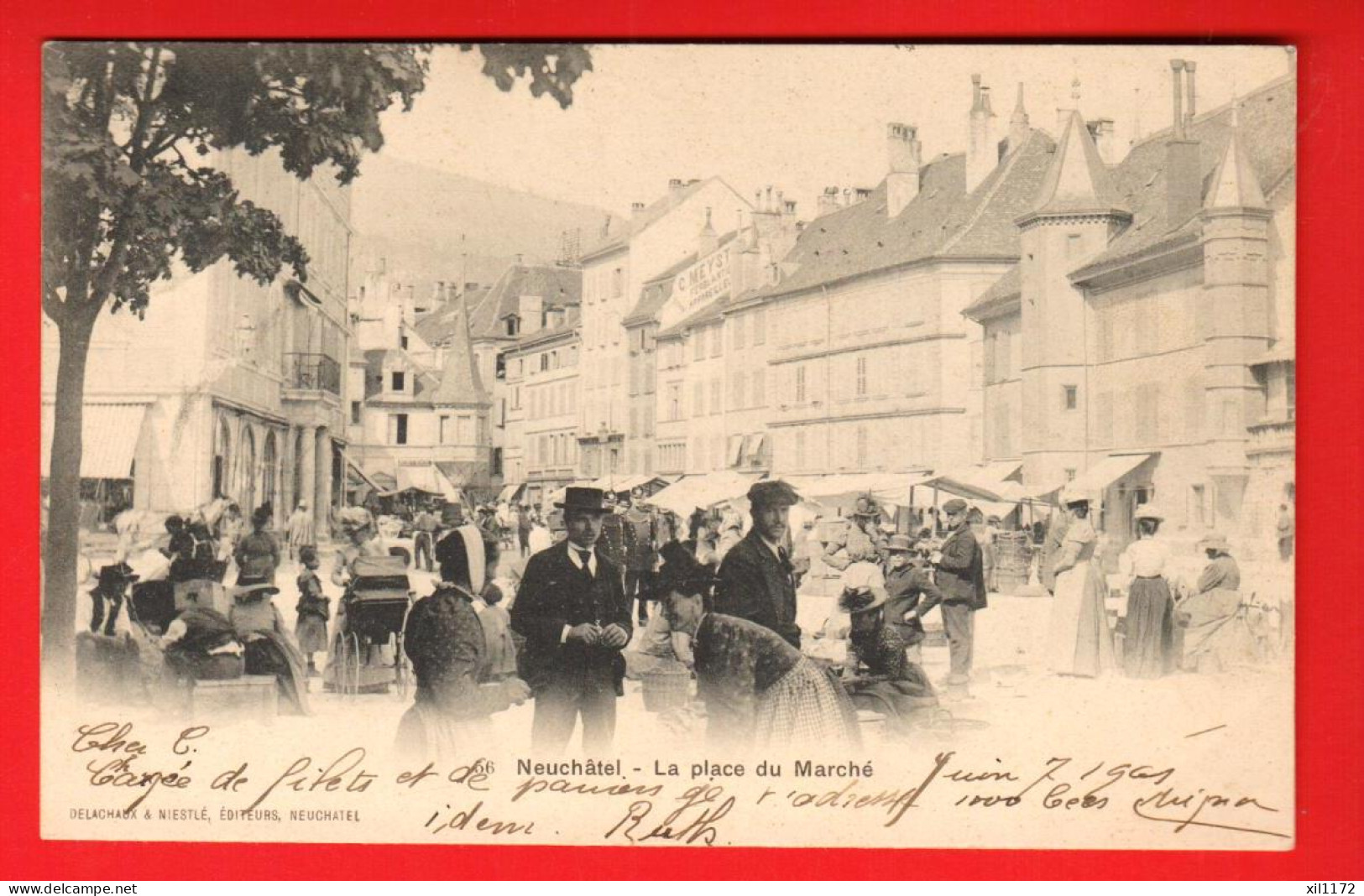 KAT-30  Neuchâtel  Place Du Marché TRES ANIME.  Dos Simple. Circ. 1901 Vers Le Locle - Le Locle