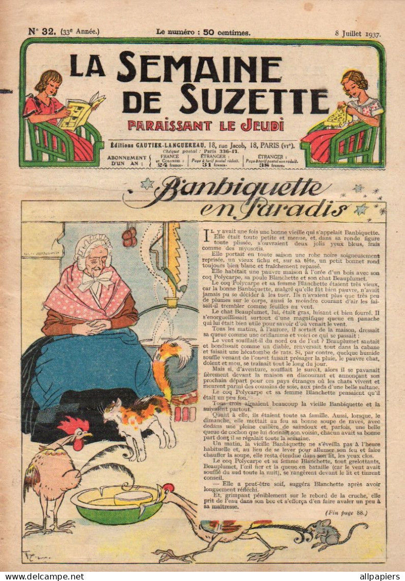 La Semaine De Suzette N°32 Banbiquette En Paradis - Les Mystères De La Télévision - Le Tigre Ingénu...1937 - La Semaine De Suzette