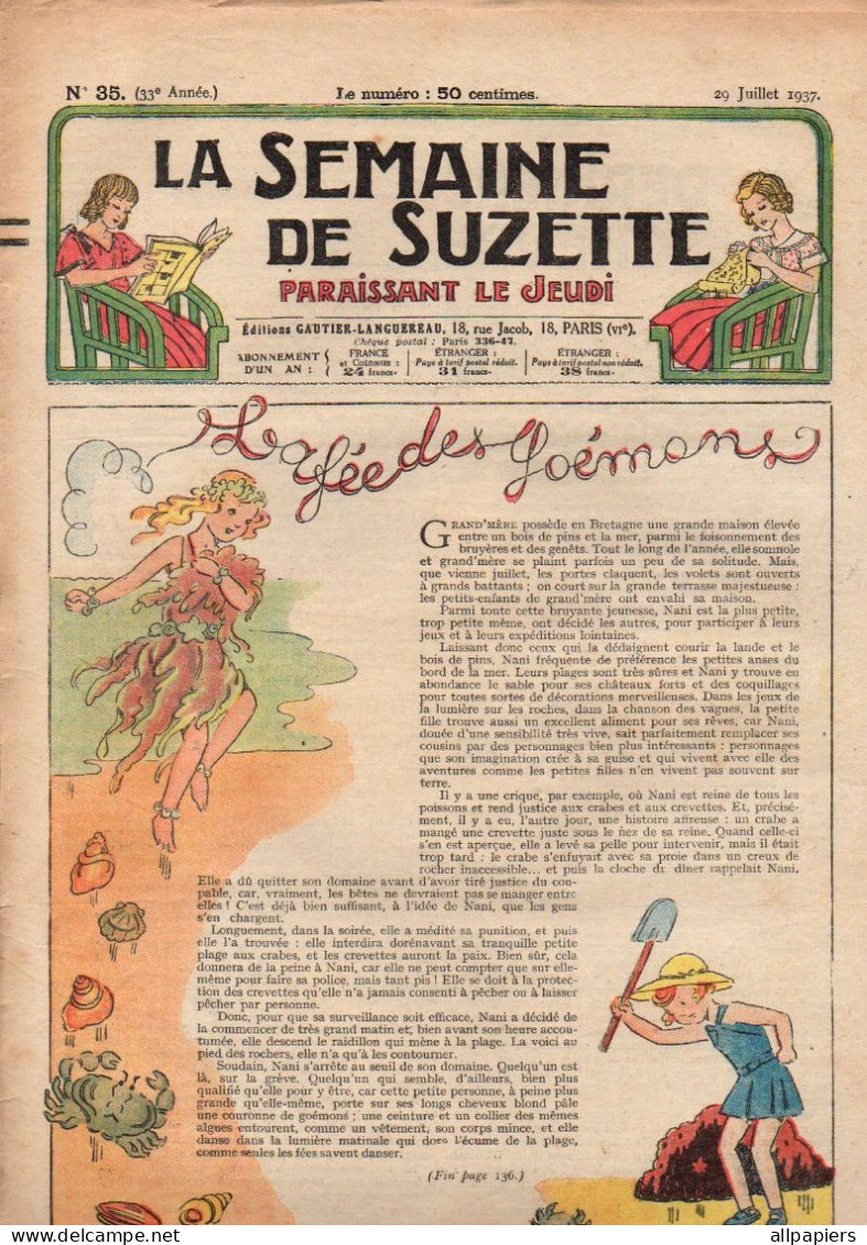 La Semaine De Suzette N°35 La Fée Des Goémons - L'exposition De 1937 - Des Champignons Qui Ne Sont Pas Vénéneux... - La Semaine De Suzette