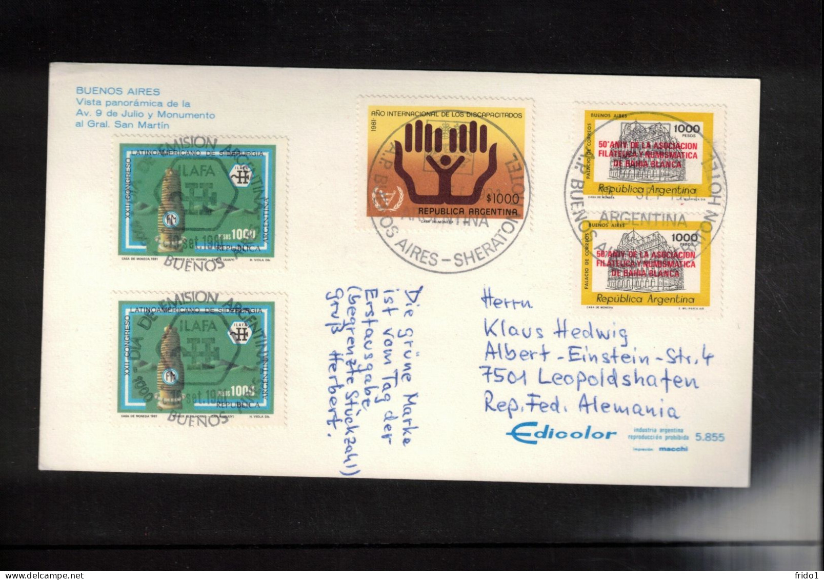 Argentina 1981 Interesting Postcard With HOTEL SHERATON BUENOS AIRES Postmark - Covers & Documents