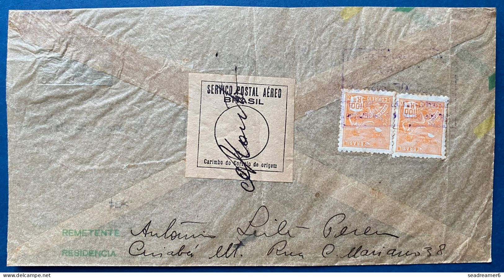 Brazil 1941 Registred Stationnery Letter Glassine Paper Of 2$000  For RIO At Back Stamps Cancelled TELEGRAFOS TTB - Poste Aérienne