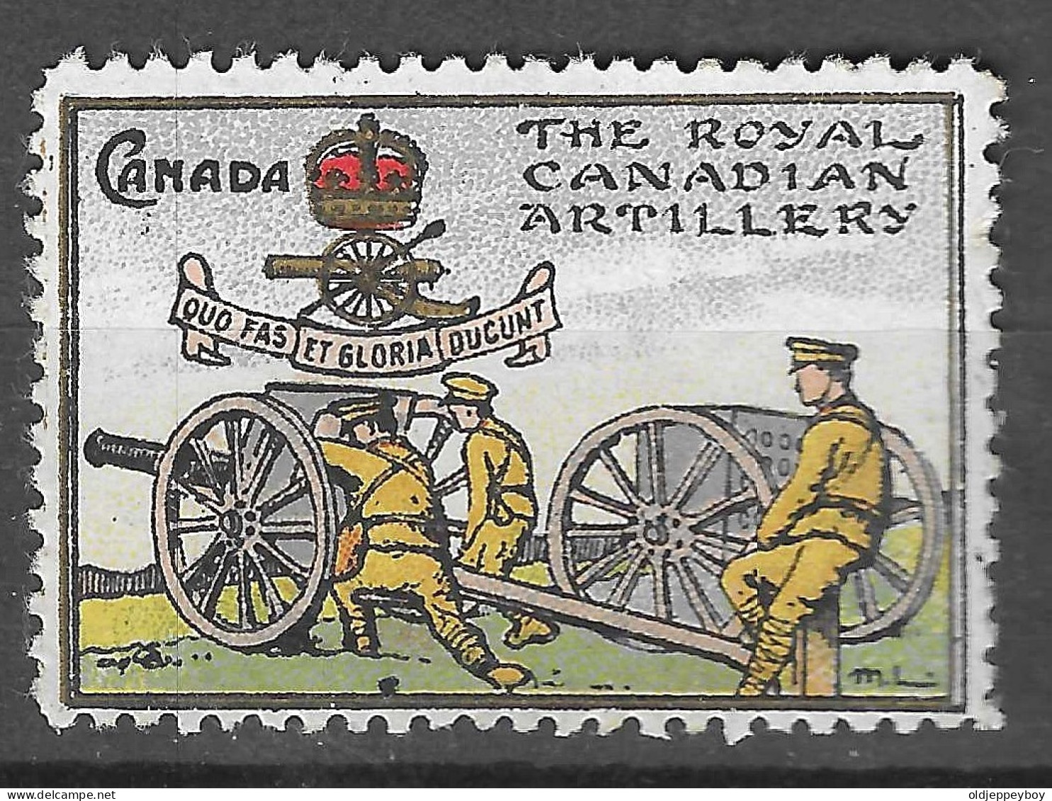 WWI WW1 Vignette Cinderella Delandre CANADA ROYAL CANADIAN ARTILLERY MNH** GOMME ORIGINALE RARE Extra Fine - Cinderellas