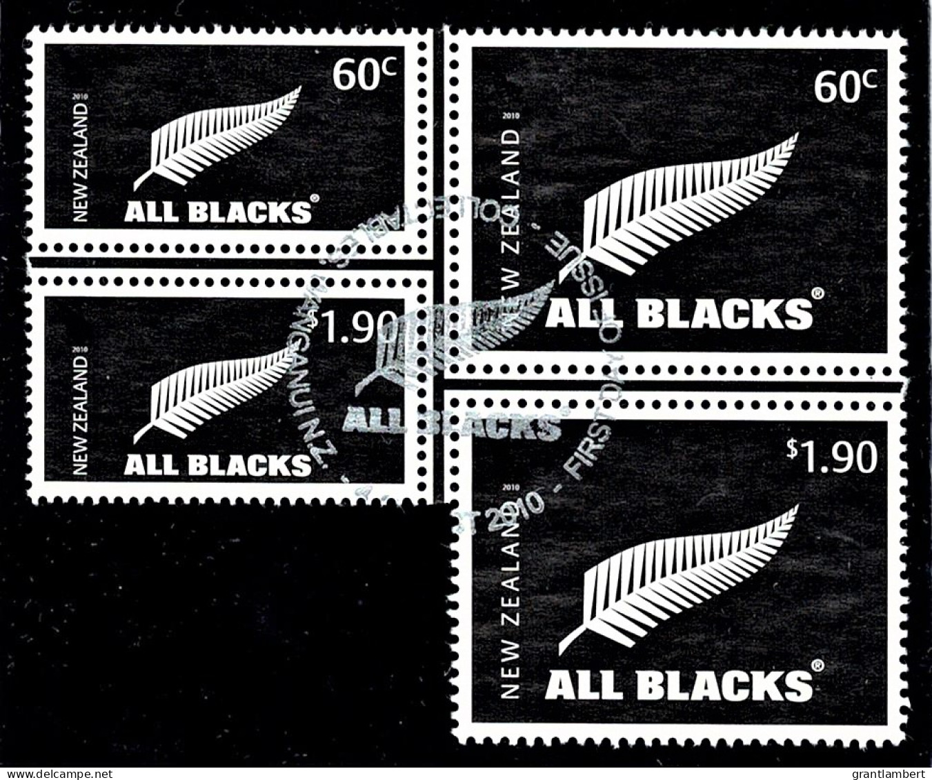 New Zealand 2010 All Blacks Rugby Set As Block Of 4 Used - Oblitérés