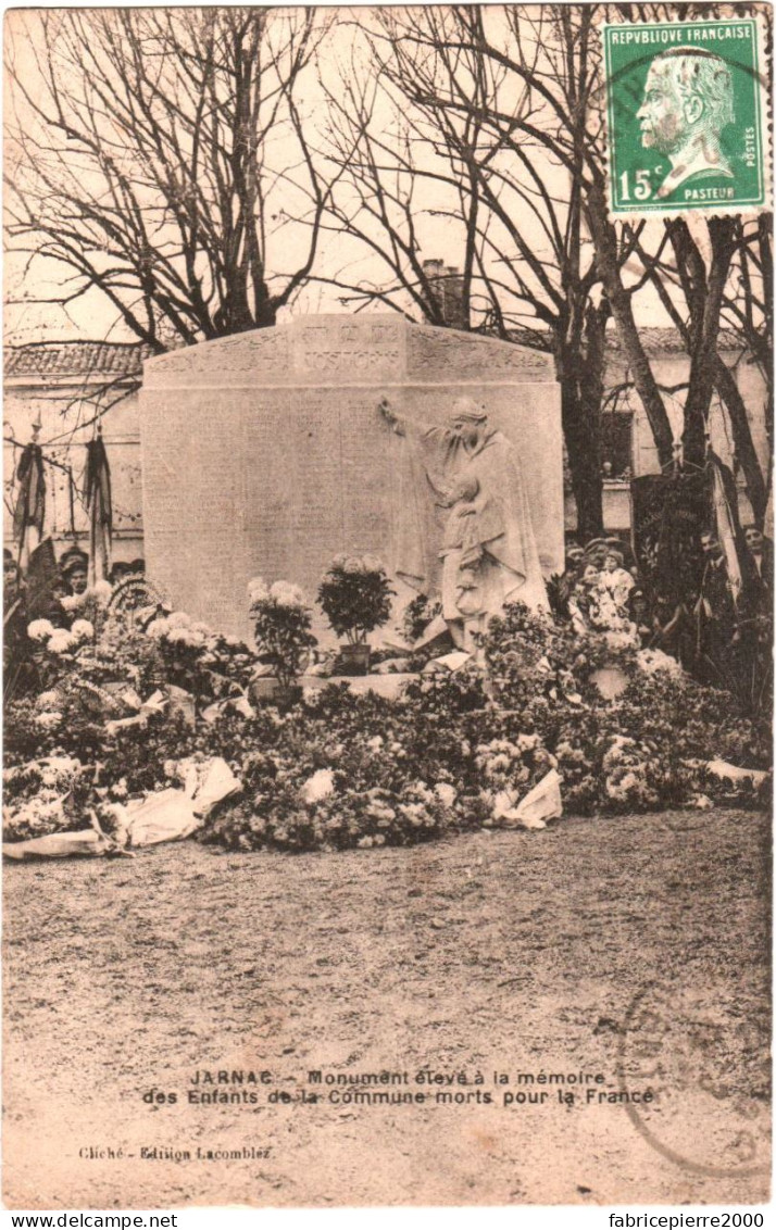 CPA 16 (Charente) Jarnac - Inauguration Du Monument élevé à La Mémoire Des Enfants De La Commune Morts Pour La France TB - Monuments Aux Morts