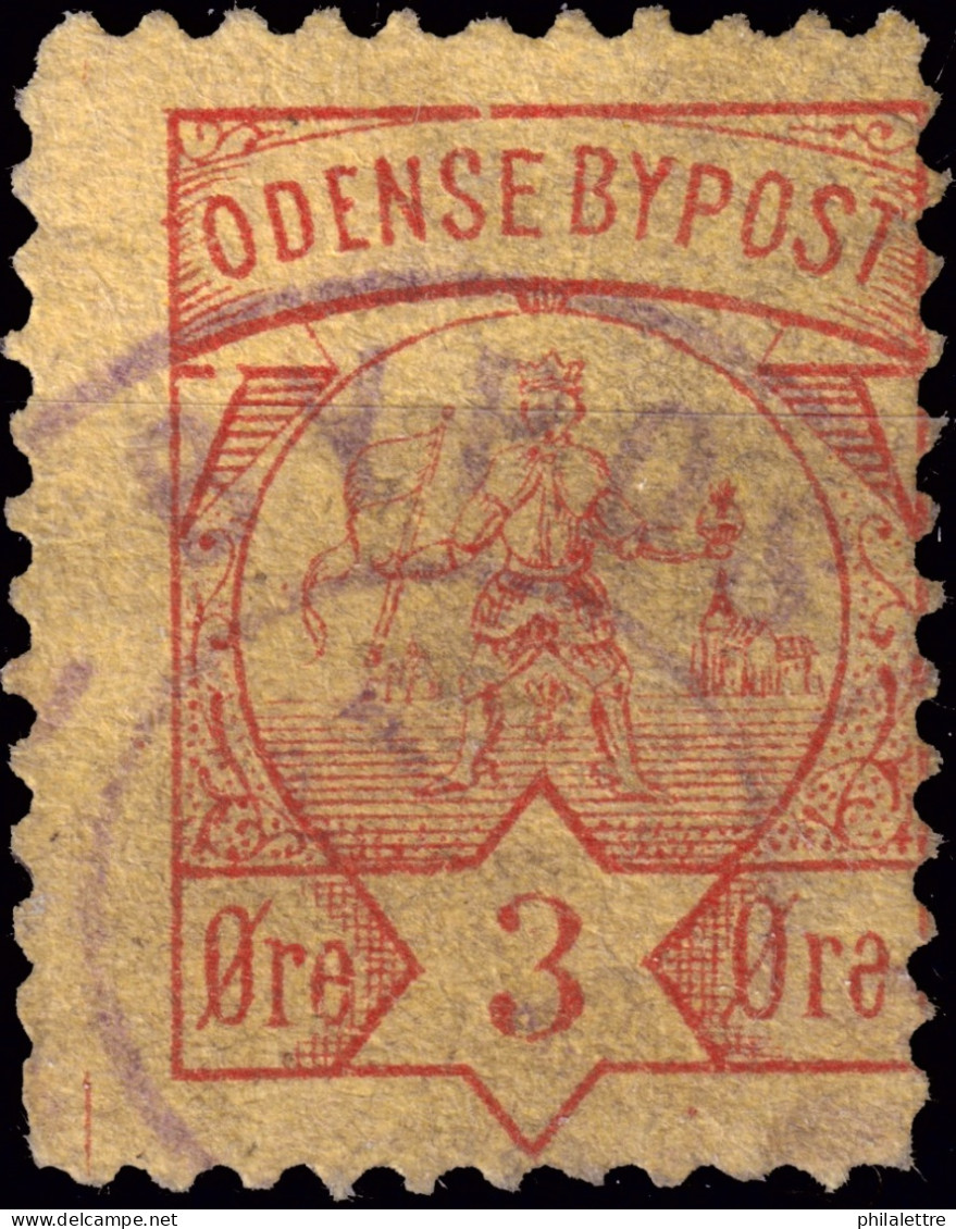 DANEMARK / DENMARK - 1886 - ODENSE Local Post 3 øre Red/yellow (thin Paper) - VF Used - Lokale Uitgaven