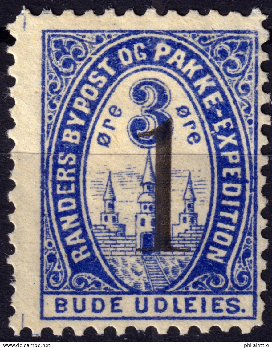 DANEMARK / DENMARK - 1887 - RANDERS Local Post 1 On 3 øre Blue Letterpress O/P - No Gum -b - Lokale Uitgaven
