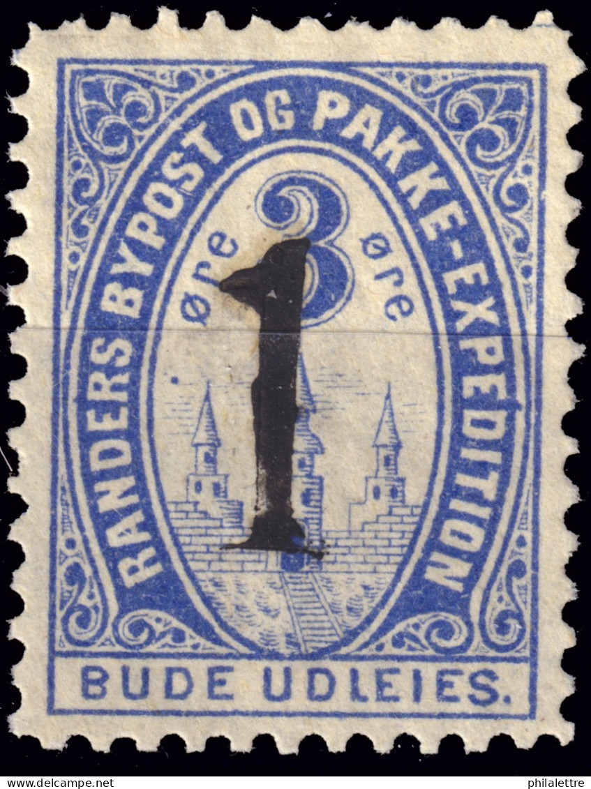 DANEMARK / DENMARK - 1887 - RANDERS Local Post 1 On 3 øre Blue Manual Overprint - No Gum -a - Lokale Uitgaven