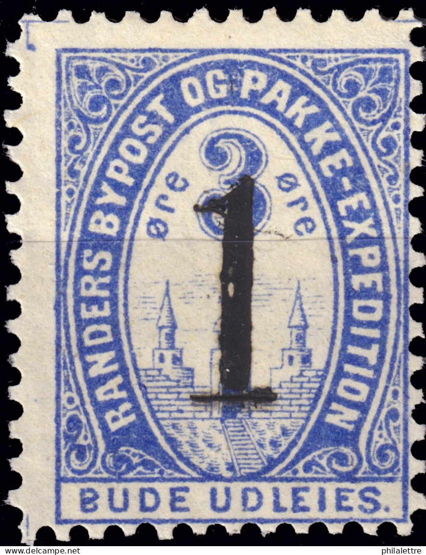 DANEMARK / DENMARK - 1887 - RANDERS Local Post 1 On 3 øre Blue Manual Overprint - No Gum -b - Emissioni Locali