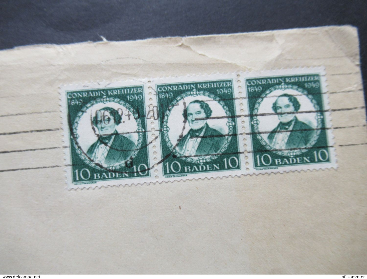 Französische Zone 1949 Baden Nr.53 (3) MeF Conradin Kreutzer Auslandsbrief Verwendung In Hamburg - London (GB) - Bade