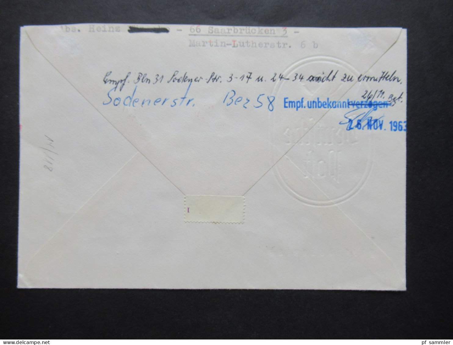 1963 Postkrieg Berlin / DDR Roter Stempel L2 Berlin Hauptstadt Deutschlands - Nicht Der Sowjetzone / Zurück Stempel - Cartas & Documentos