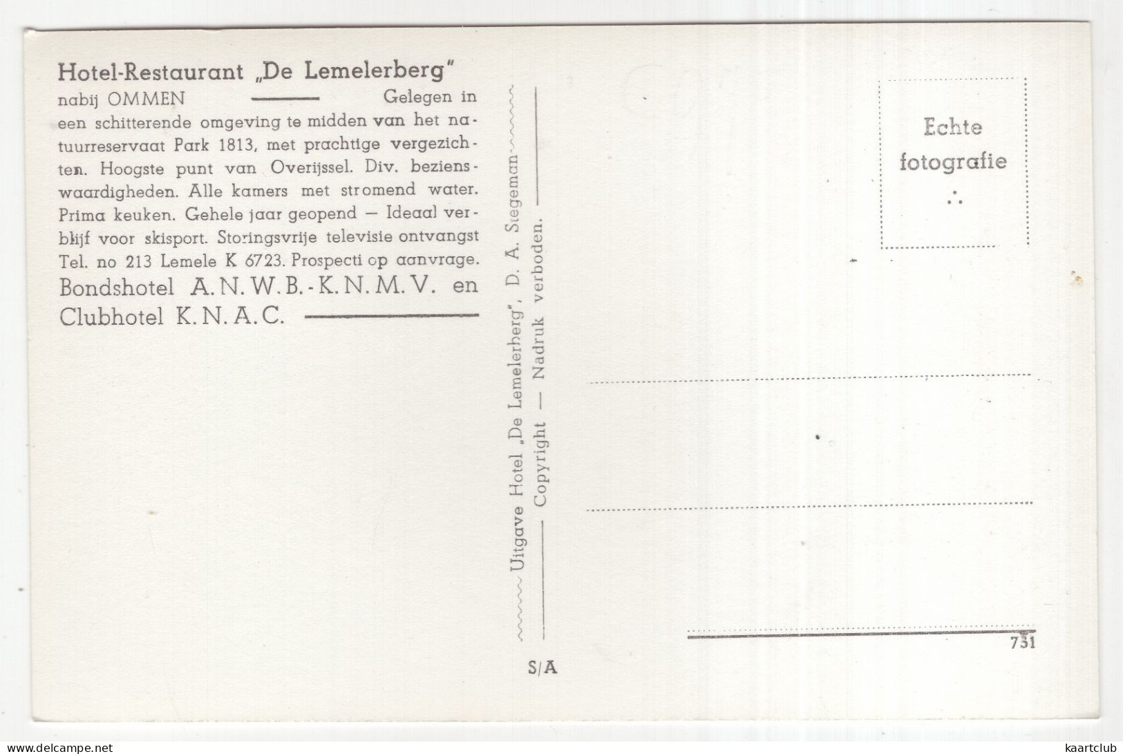 Lemelerberg, Bergopgang - (Overijssel, Nederland) - Uitg. Hotel-Restaurant 'De Lemelerberg', Ommen - Ommen