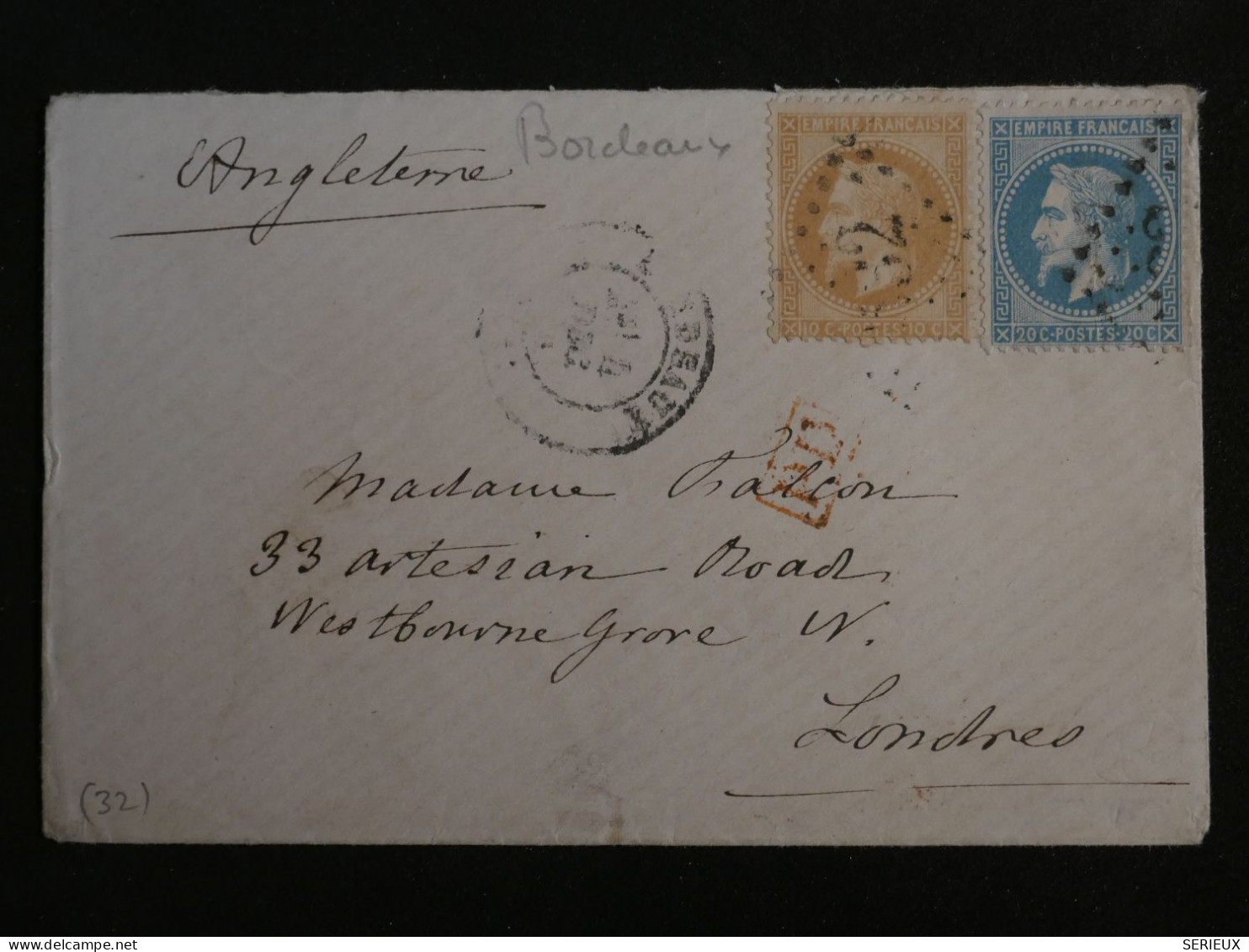 BP20 FRANCE BELLE LETTRE RR 1870 BORDEAUX A LONDON ENGLAND  +NAPOLEONS LAURéS+ AFF. INTERESSANT+ + - 1863-1870 Napoléon III Lauré