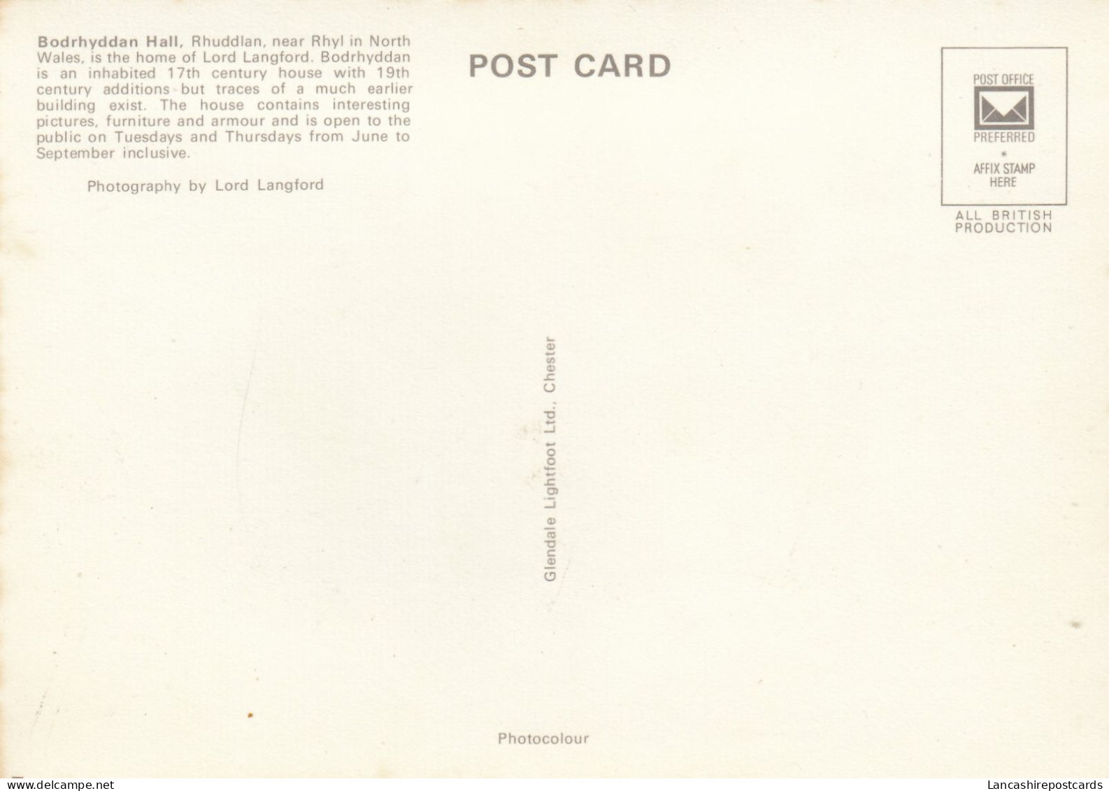 Postcard Bodrhyddan Hall Rhuddlan Nr Rhyl My Ref B26175 - Denbighshire