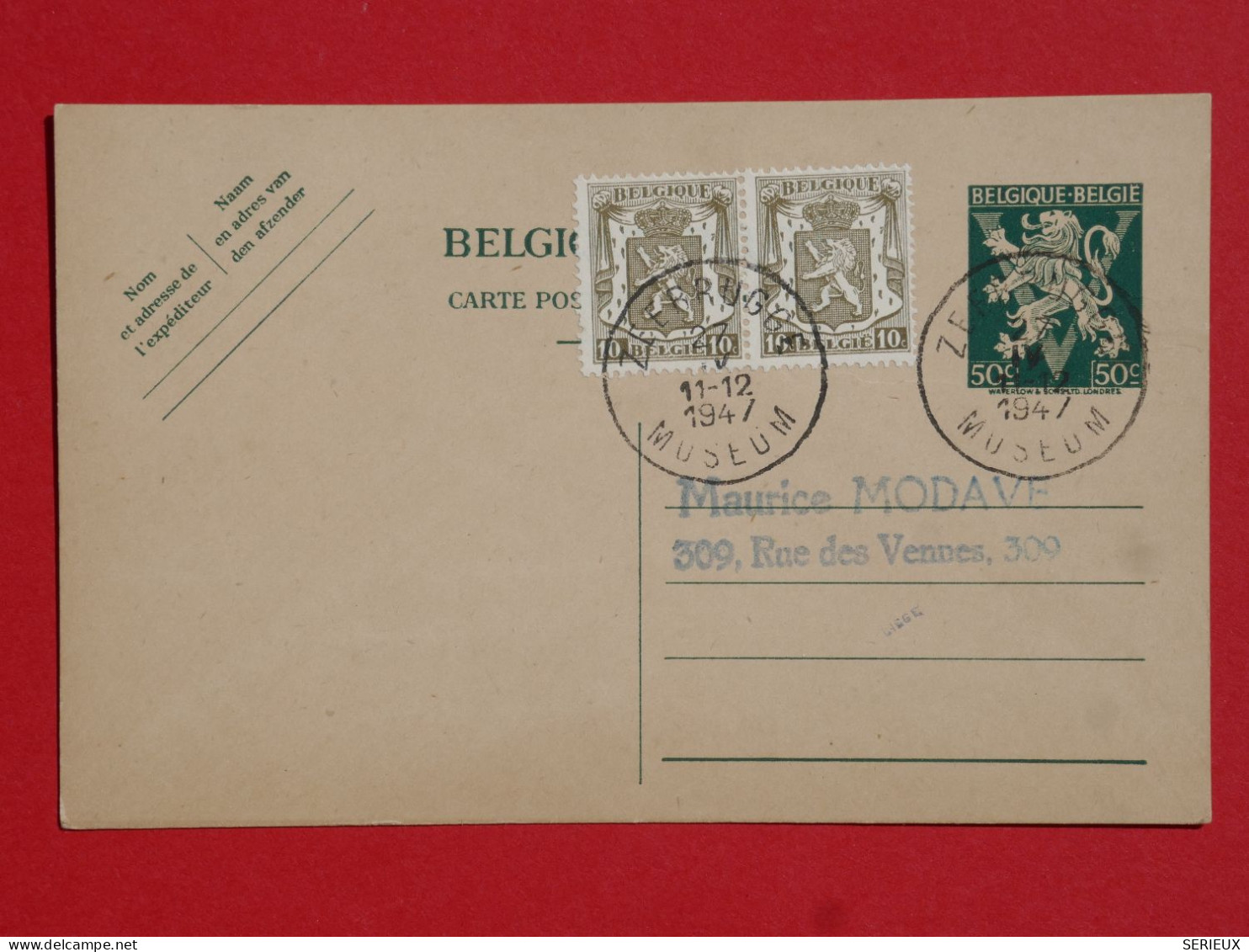 BQ11 BELGIQUE   BELLE CARTE ENTIER 1947  ZEEBRUGGES   +AFFRANCH. PLAISANT  + - Otros & Sin Clasificación