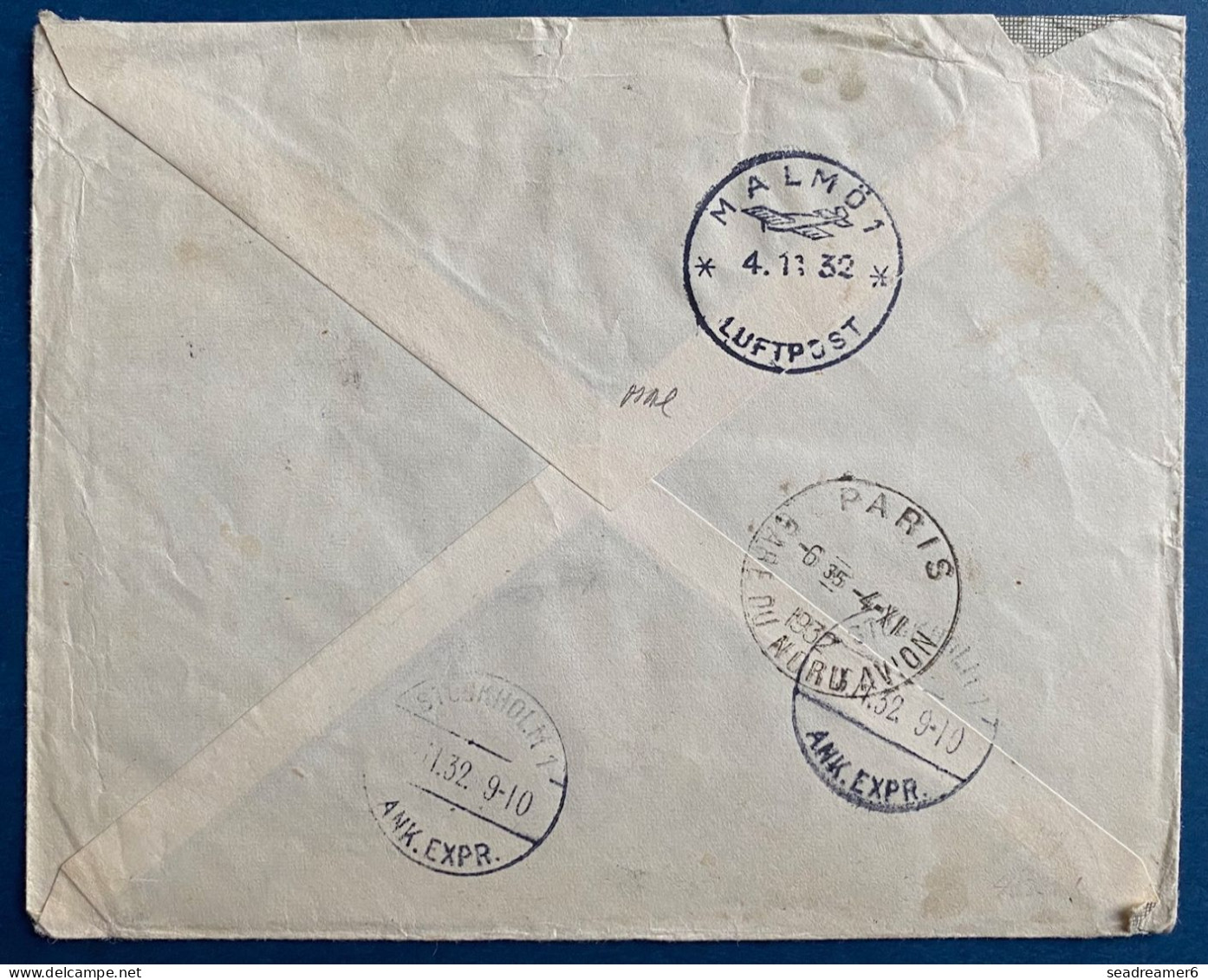 España 1932 Carta EXPRESS Correo Aero De San Sebastian Por STOCKHOLM Con PARIS / AVION + MALMO LUFTPOST - Storia Postale