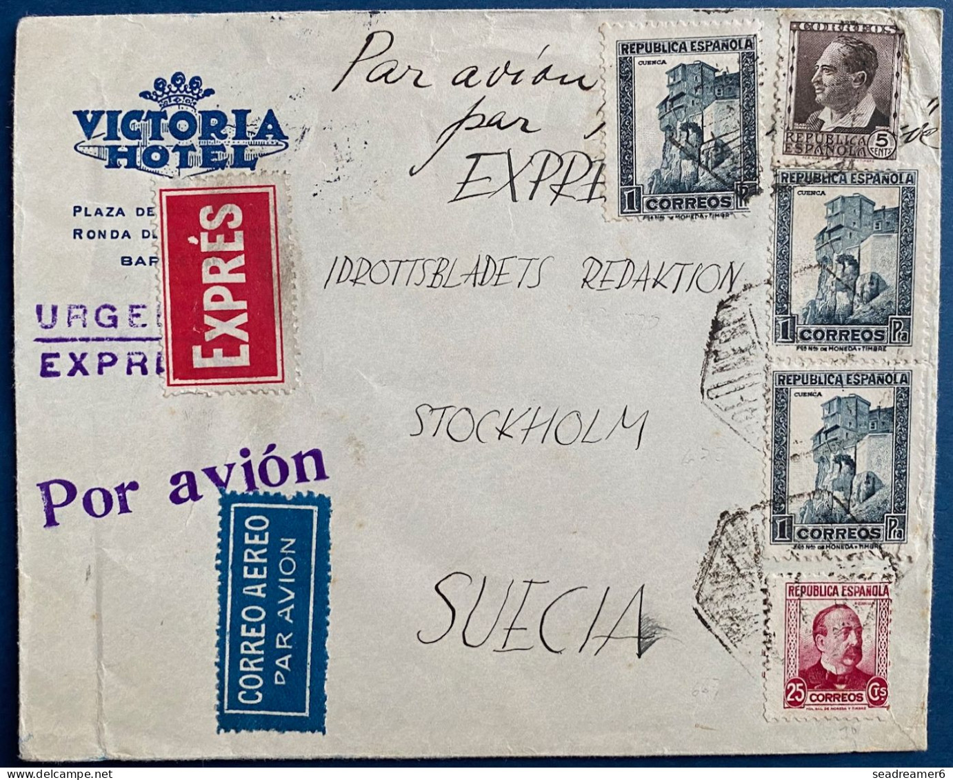 España 1935 Carta EXPRESS Correo Aero De BARCELONA Por STOCKHOLM  TTB - Briefe U. Dokumente