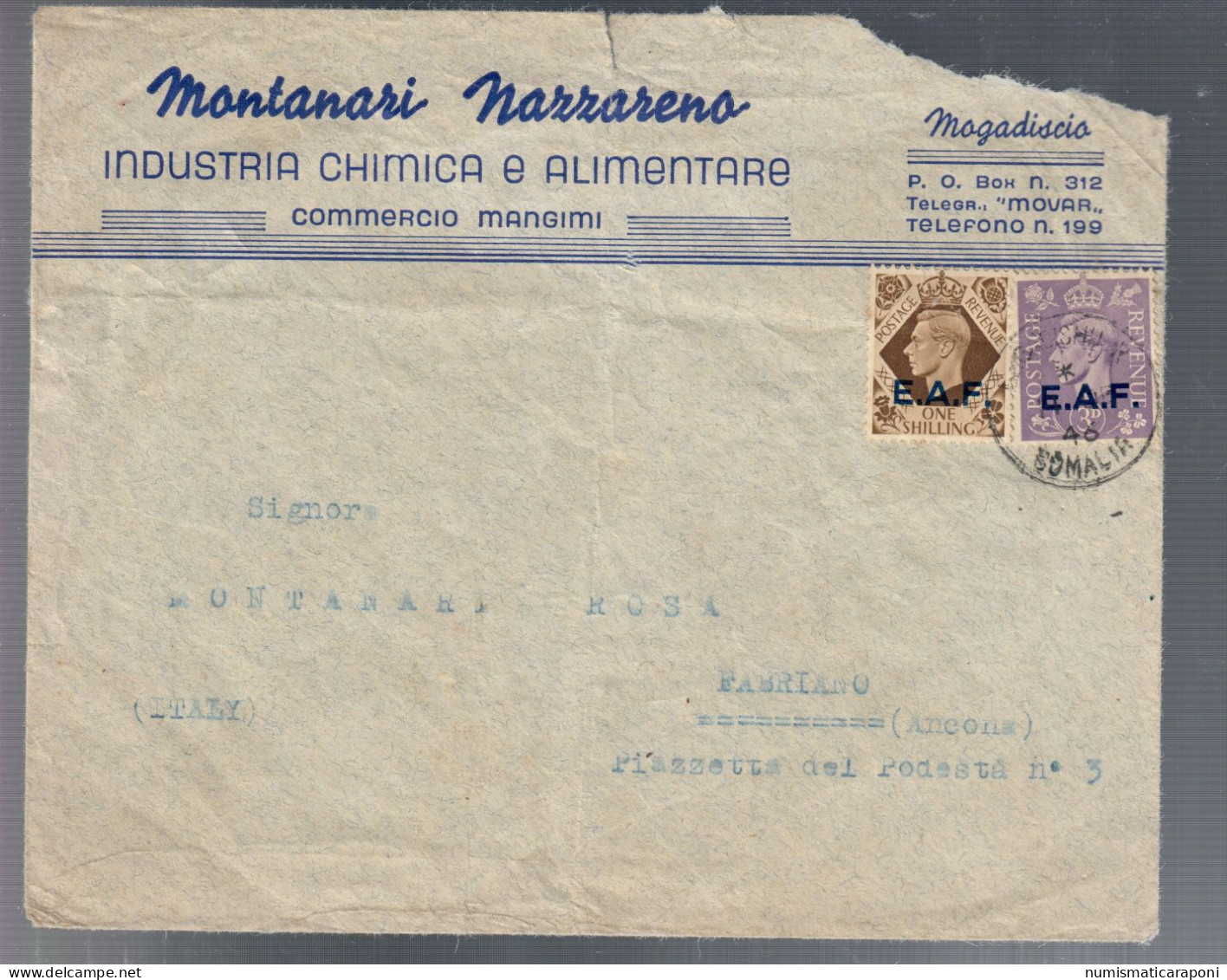 E.A.F. EAF Lettera  Da Mogadiscio Con 3 P. + 1 S 1946 COD.bu.354 - Occ. Anglo-américaine: Sicile