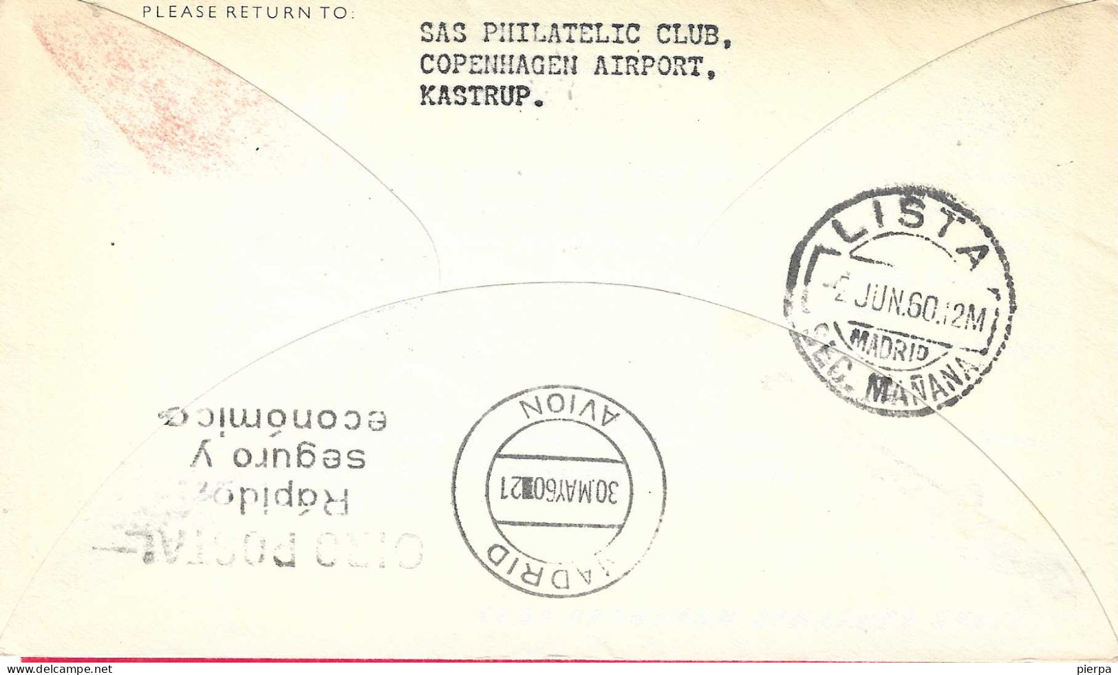 DANMARK - FIRST CARAVELLE FLIGHT - SAS - FROM KOBENHAVN TO MADRID *30.5.60* ON OFFICIAL COVER - Airmail