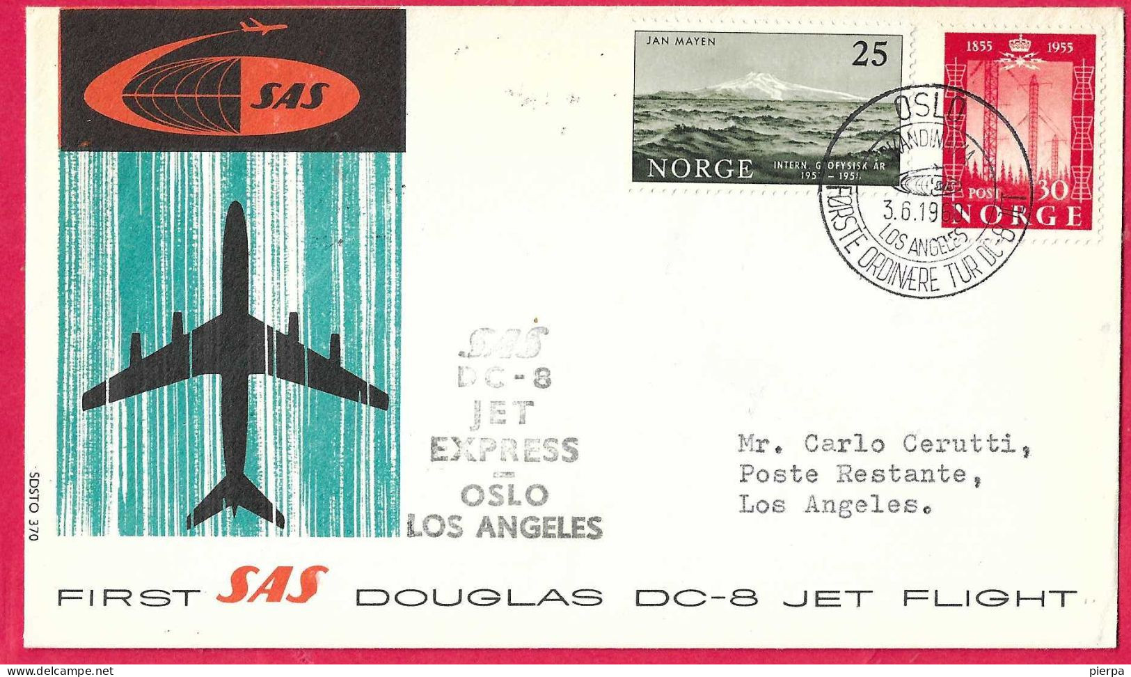 NORGE - FIRST DOUGLAS DC-8 FLIGHT - SAS - FROM OSLO TO LOS ANGELES *3.6.60* ON OFFICIAL COVER - Briefe U. Dokumente