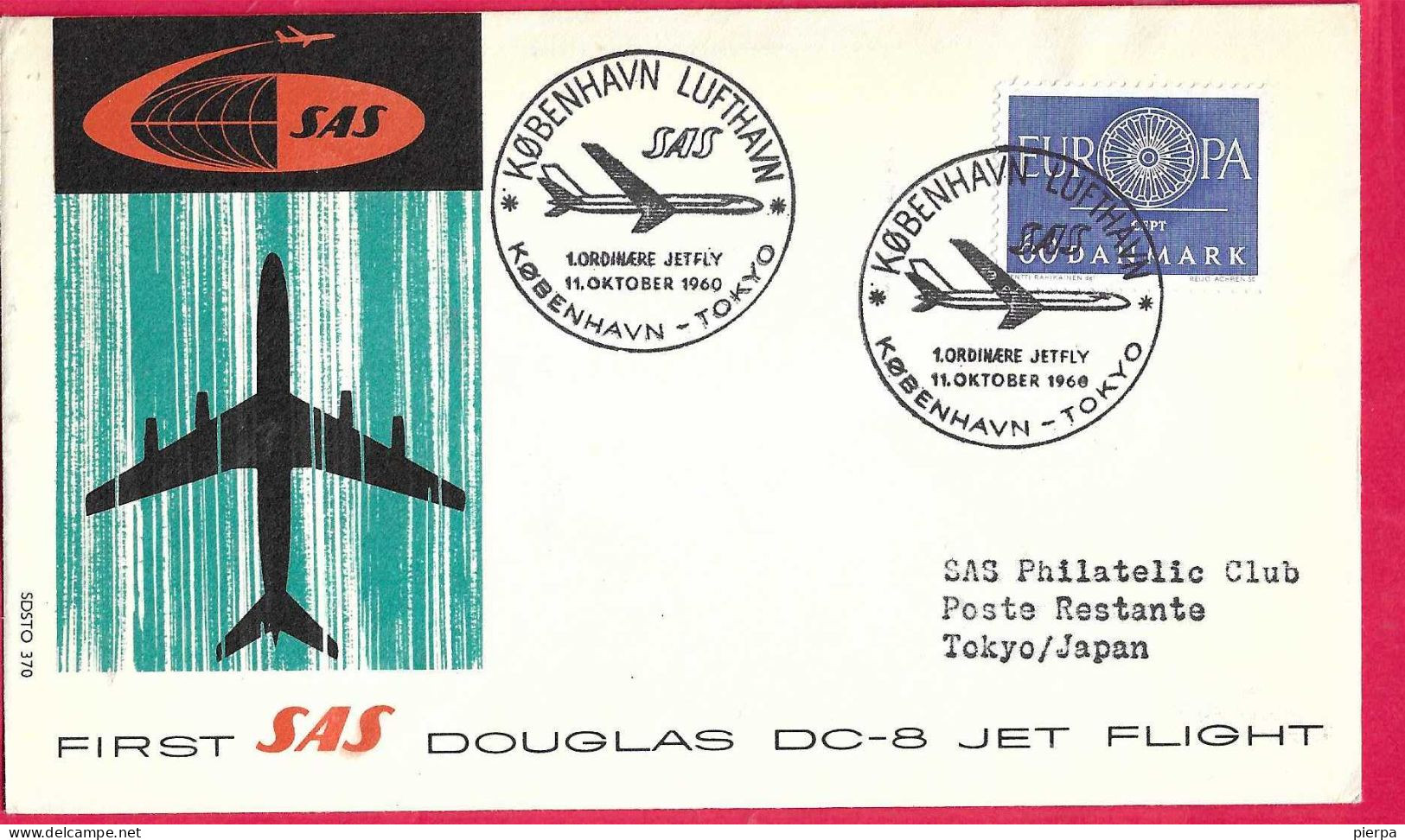 DANMARK - FIRST DOUGLAS DC-8 FLIGHT - SAS - FROM KOBENHAVN TO TOKYO *11.10.60* ON OFFICIAL COVER - Aéreo