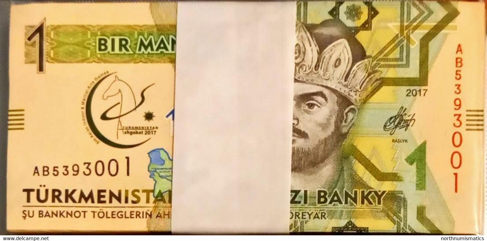 Turkmenistan 1 Manat  Bundle 100 Pcs Unc 2017 - Turkmenistán