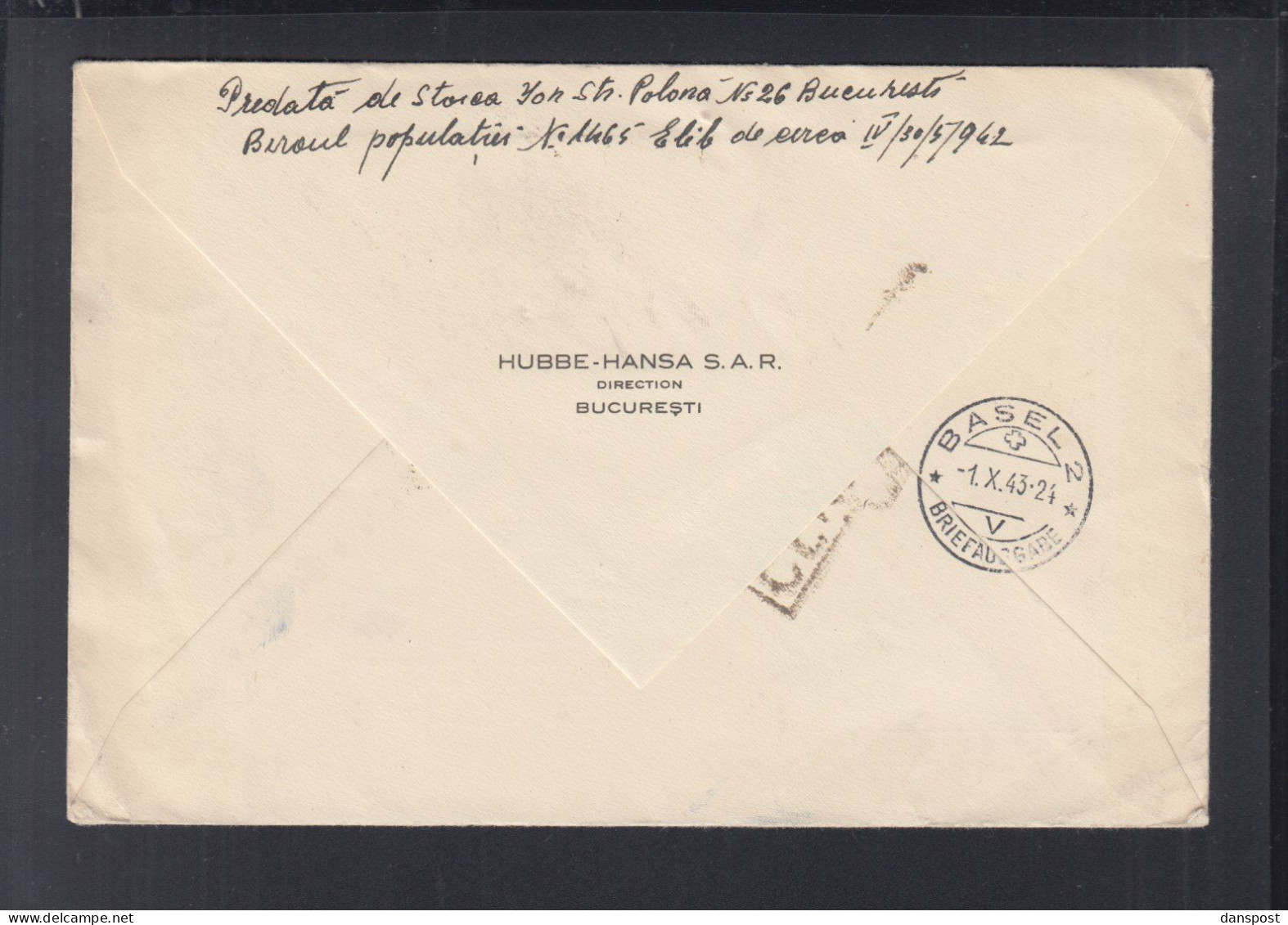 Rumänien Romania  Flugpost R-Brief 1943 Bucuresti Nach Basel - 2de Wereldoorlog (Brieven)